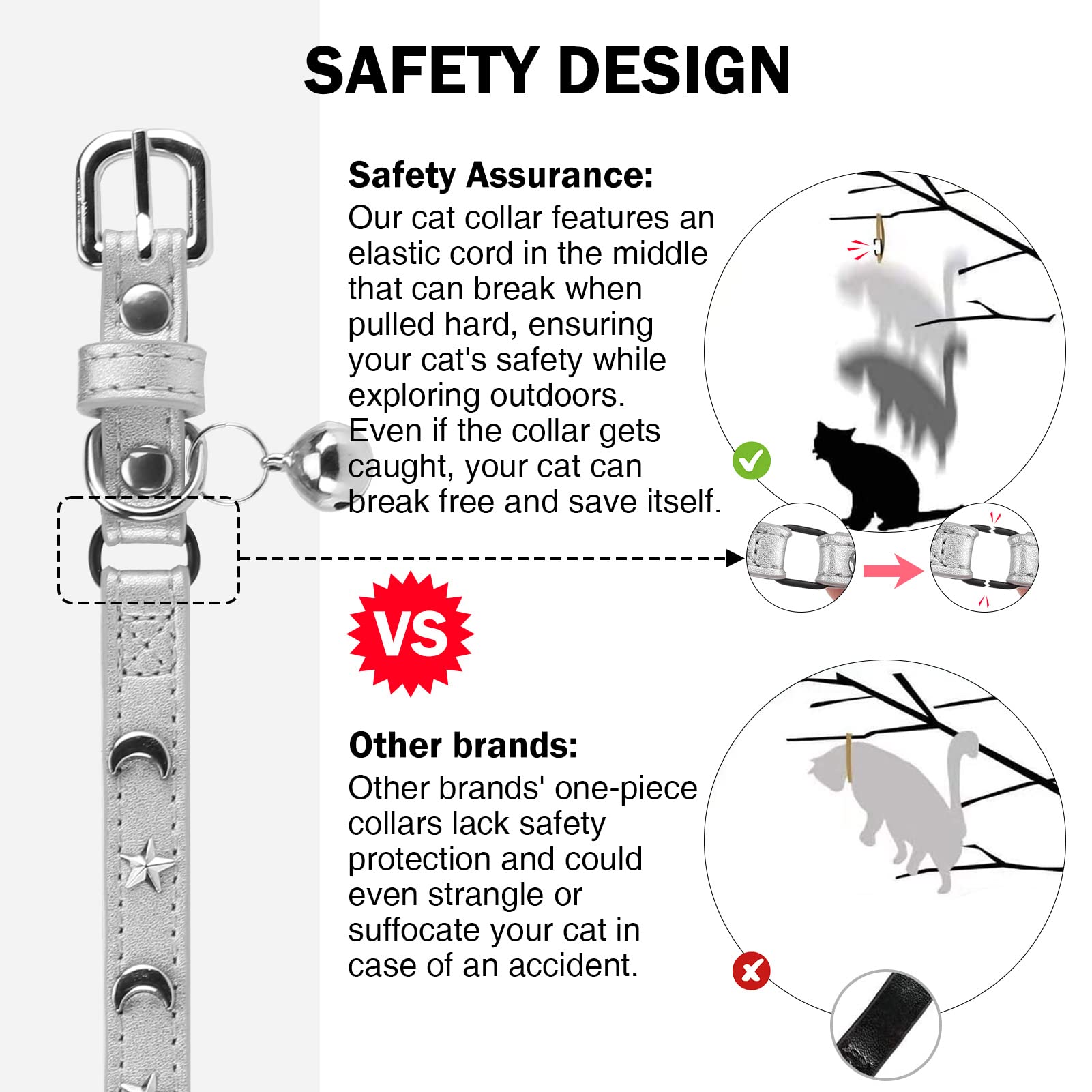 Leather Cat Collars for Boy Girl Cats with Bell and Safety Elastic Belt - Image 3