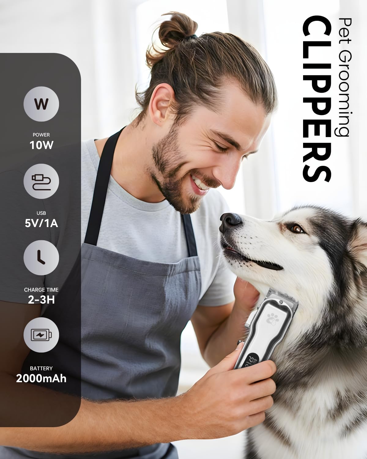 Dog Grooming Clippers Professional for Thick Hair Full Metal Body Black Ceramic Blade LED Display Low Noise Rechargeable Cordless Dog Grooming Kit - Image 3