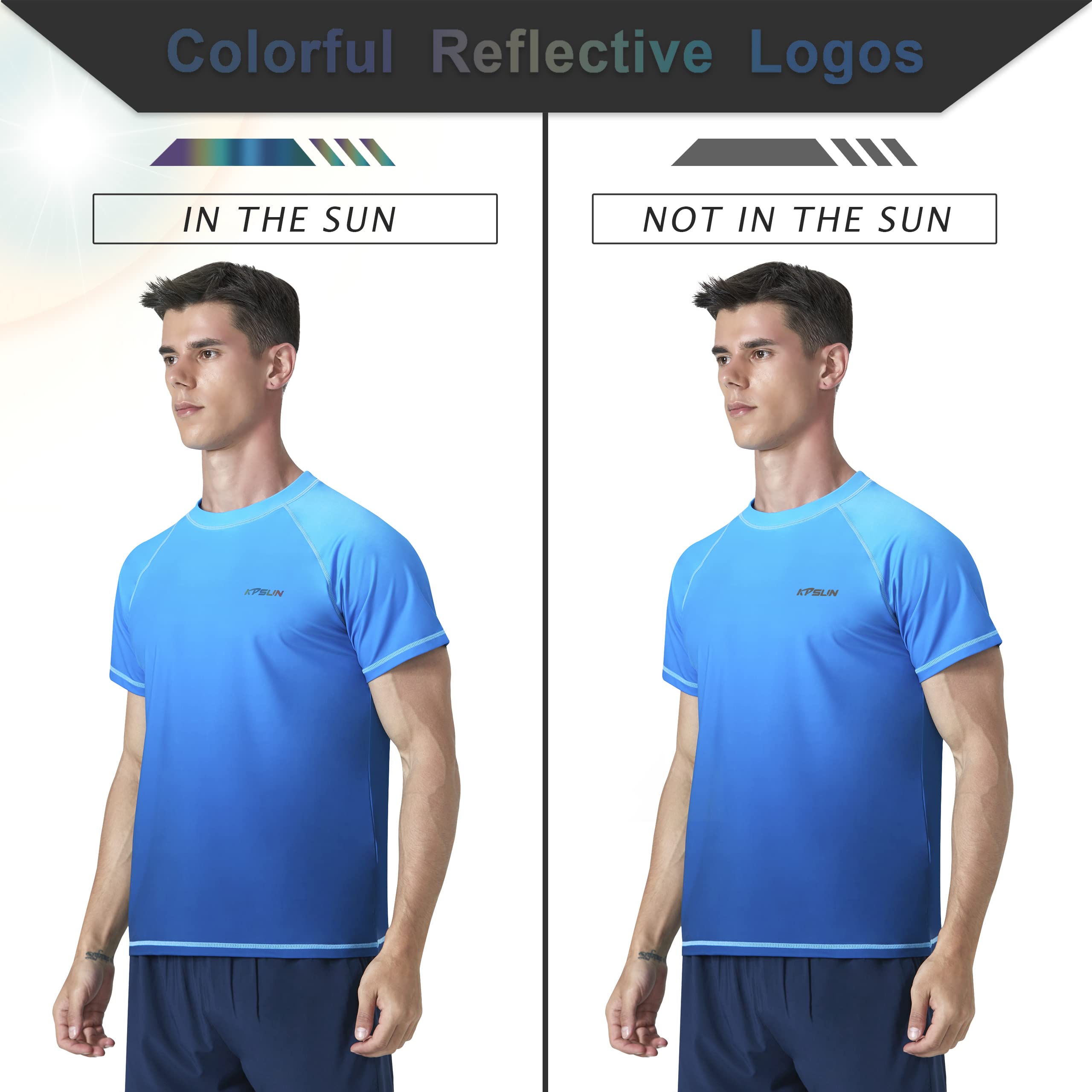 KPSUN Maillot de Bain à Manches Courtes pour Homme - Séchage Rapide - UPF 50+ - Protection Solaire - Rashguard - T-Shirt de pêche à la Plage