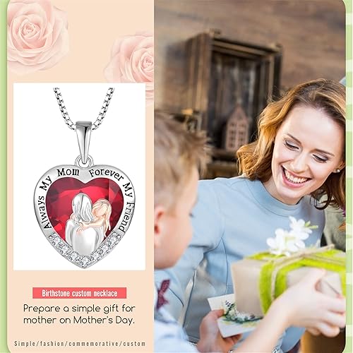 Miniatura 6 de Collar de plata de ley 925 para madre e hija, collar de corazón de amor, regalos de cumpleaños de hija con circonita cúbica 5A Always My Mother