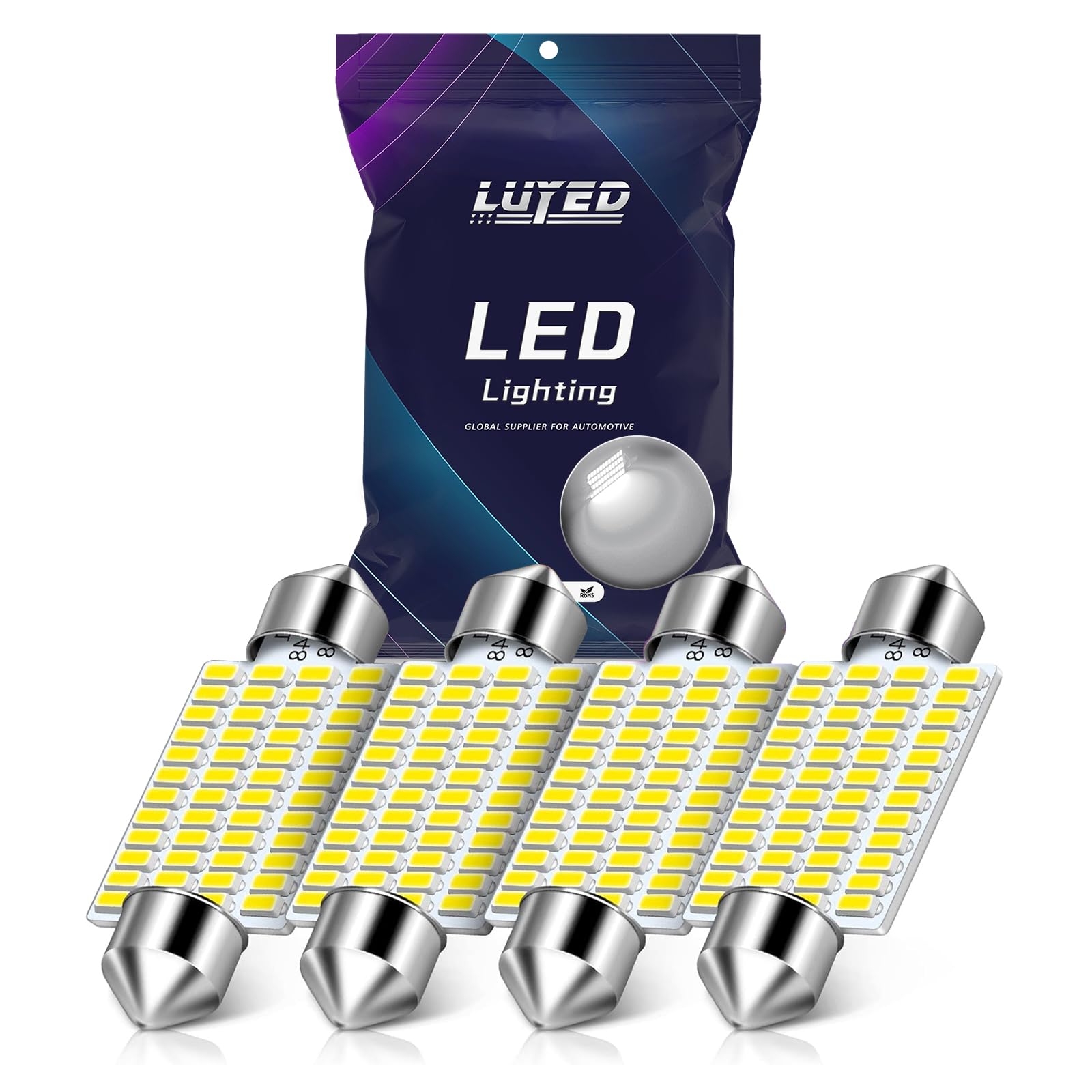 LUYED 578 LED Bulb 569 211-2 212-2 41mm LED Lights Bulb for Car Interior Dome Map License Plate Courtesy Lights, Xenon White,Pack of 4