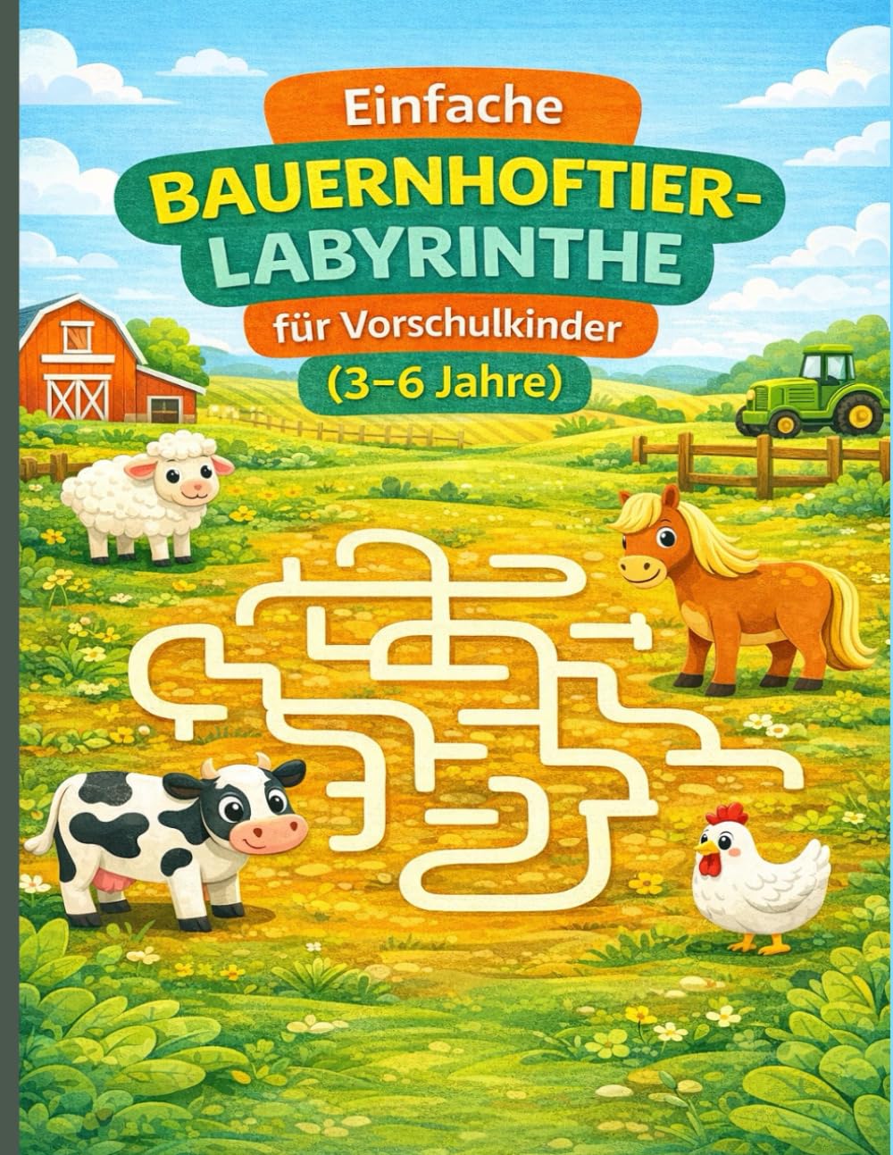 Einfache Bauernhoftier-Labyrinthe für Vorschulkinder (3–6 Jahre): Lustige Labyrinth-Rätsel mit niedlichen Bauernhoftieren zur Förderung von Konzentration und Feinmotorik