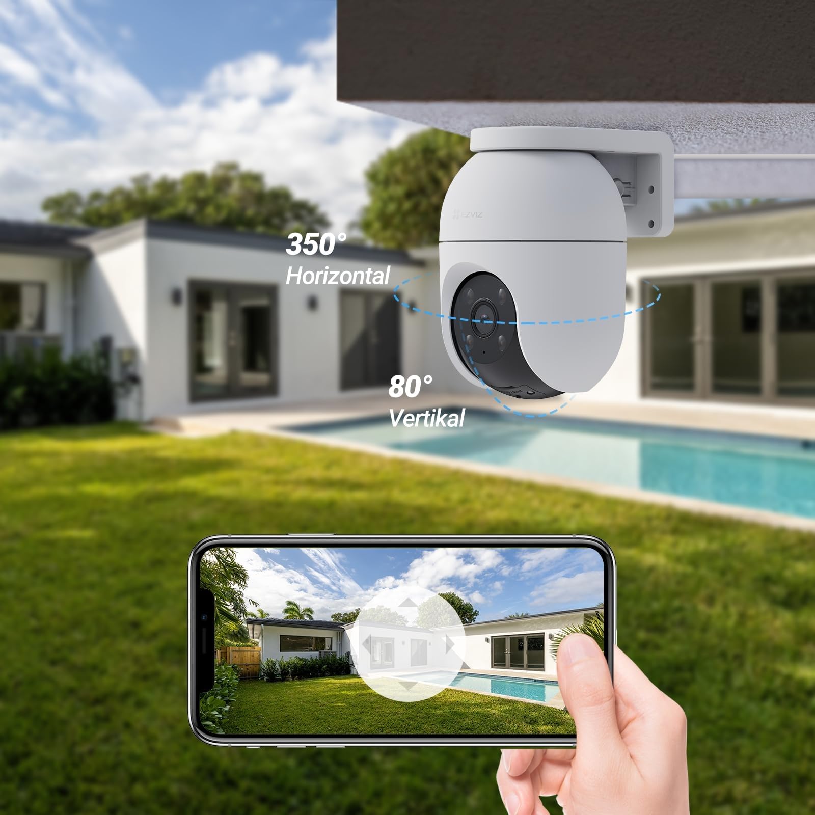 EZVIZ 2MP Überwachungskamera Aussen, WLAN IP Kamera mit 360° Abdeckung und Zwei-Wege-Audio, Personenerkennung mit Smart Tracking, Aktive Verteidigung mit Ton und Licht, wasserdicht, C8c 2 Pack