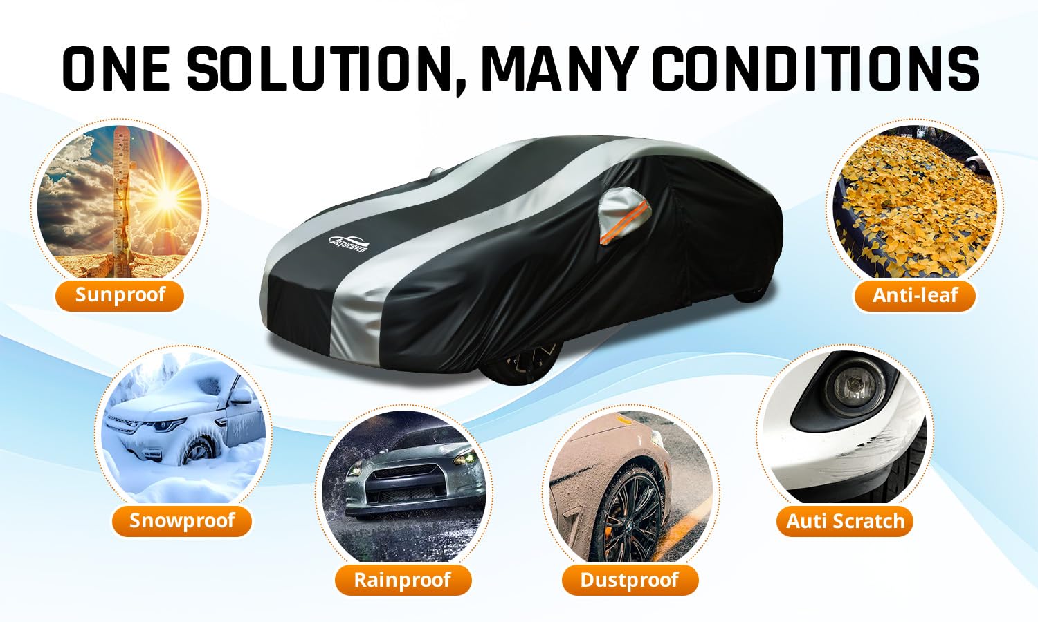 AltoCover Car Covers for Automobiles All Weather Waterproof with Silver Stripe Design Universal Fit Kia Stinger K5 Optima — view 5