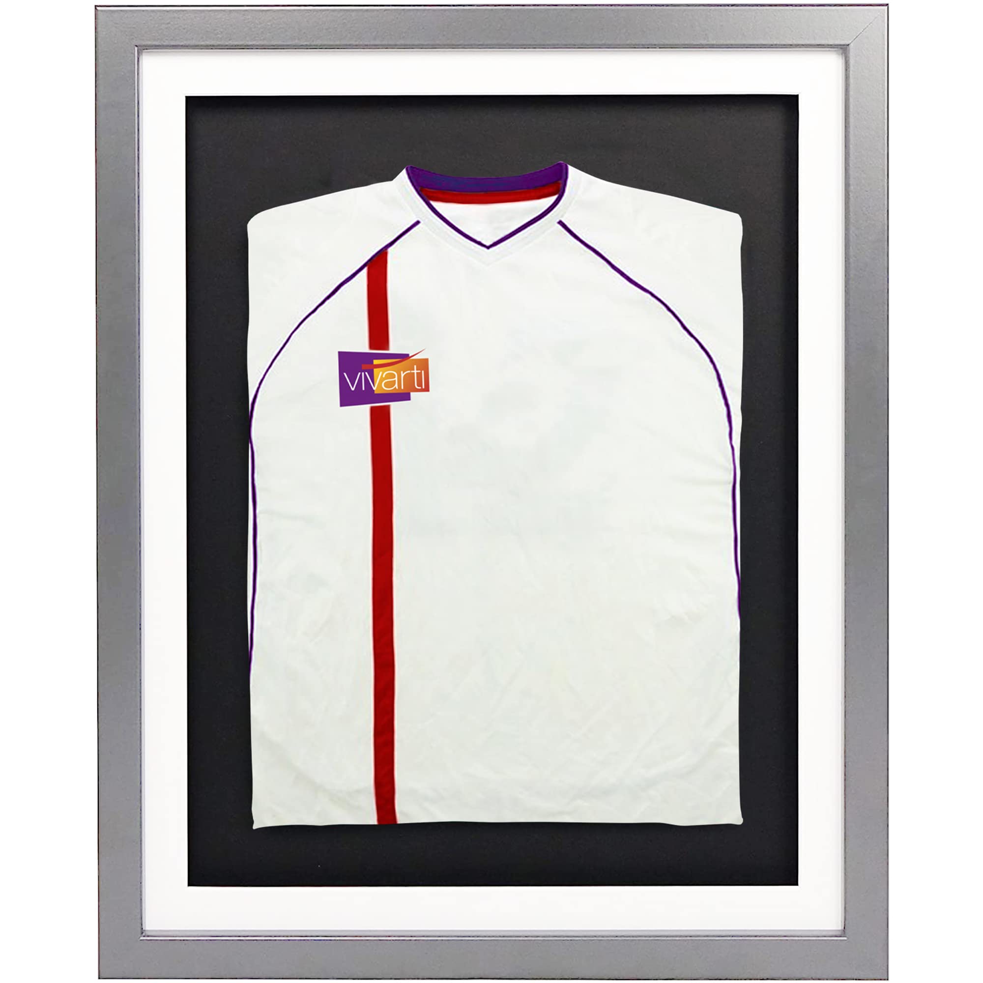 Vivarti DIY Infant 3D Mounted Sports Display Frame - Football, Rugby, Band T-Shirt Shadow Box - 40 x 50cm - Silver Frame, White Mount, Black Backing Card