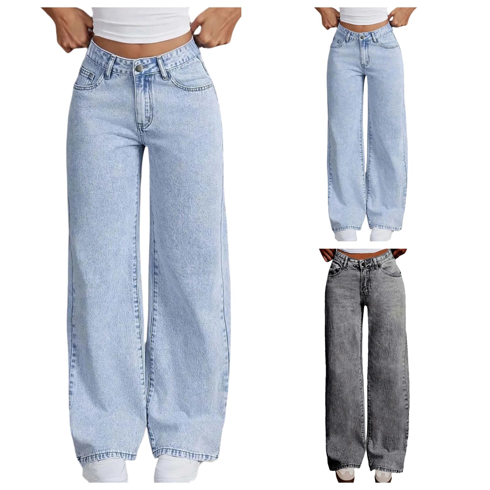 Pantalon fluide ample taille haute imprimé floral bleu