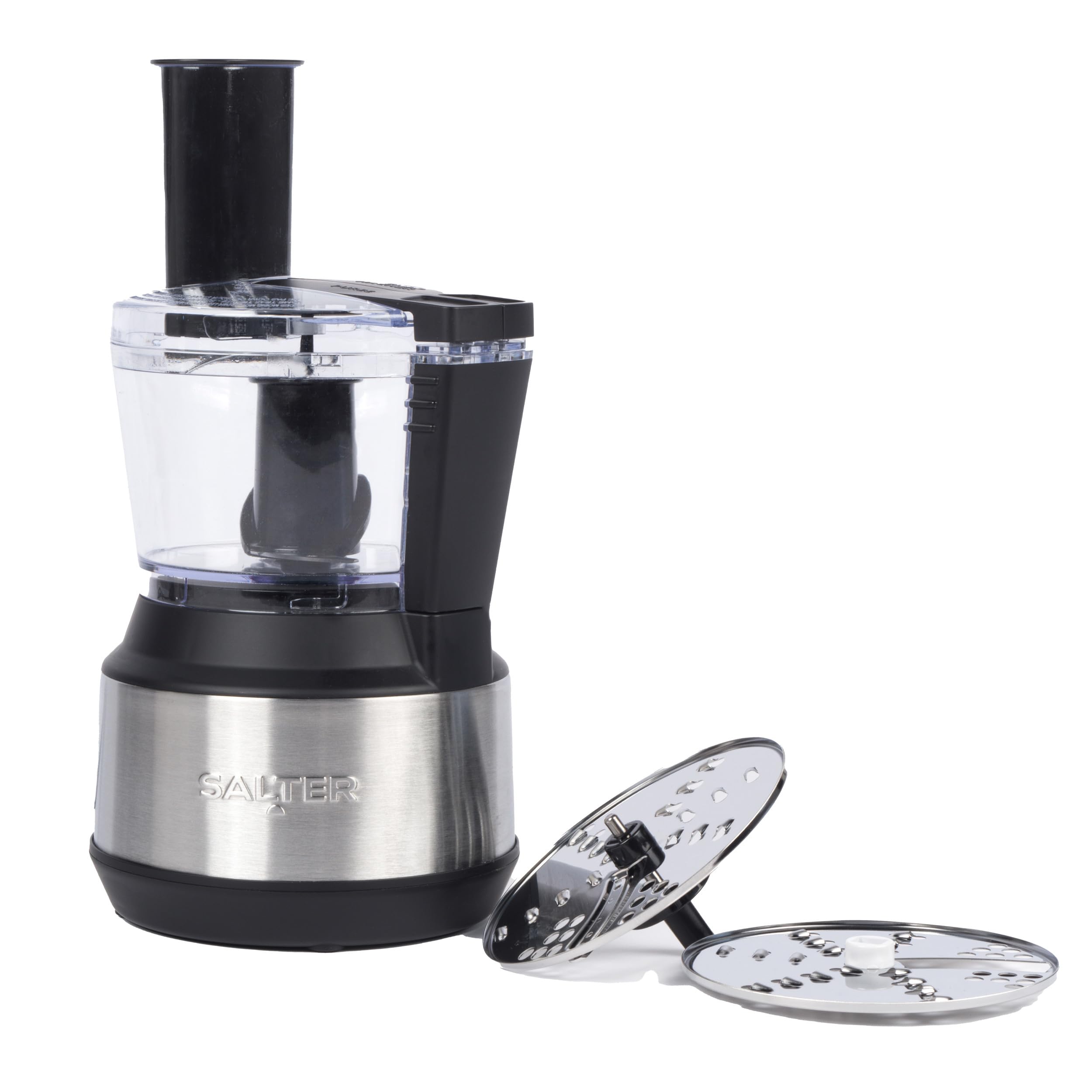 Salter 3 in 1 Electric Food Processor – 600ml Vegetable Chopper, 2 Speed Settings, Durable Stainless-Steel Blade, Shred & Slice Disc, Feeding Chute & Pusher for Oils/Dressings, Food Prep, 300W