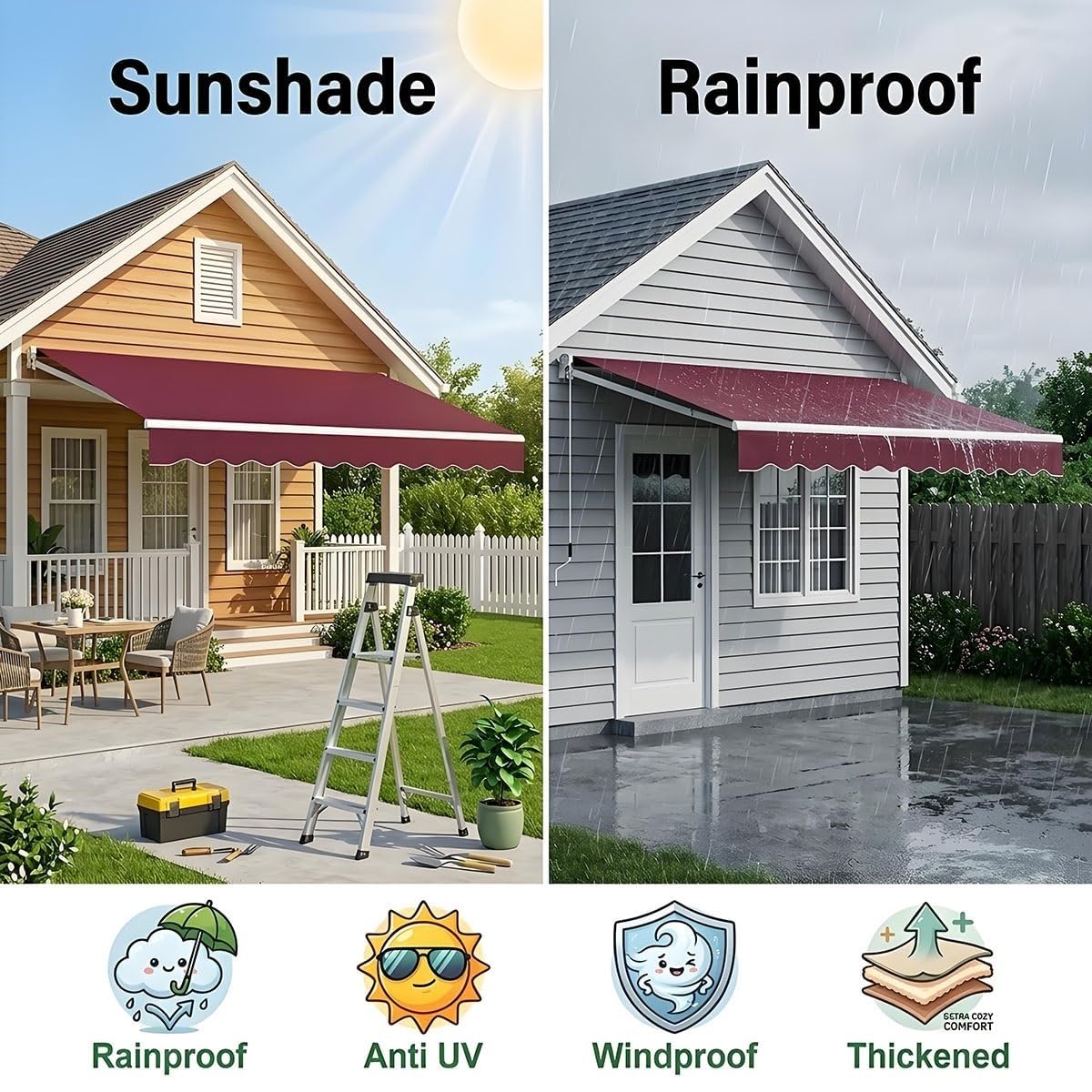 Tessuto di Ricambio per Tenda da Sole 200cm 250cm 400cm 500cm 600cm Telo Tenda da Sole, Poliestere Resistente Ai UV, Tela di Ricambio per Patio, Terrazzo, Esterno(P,300x250cm)