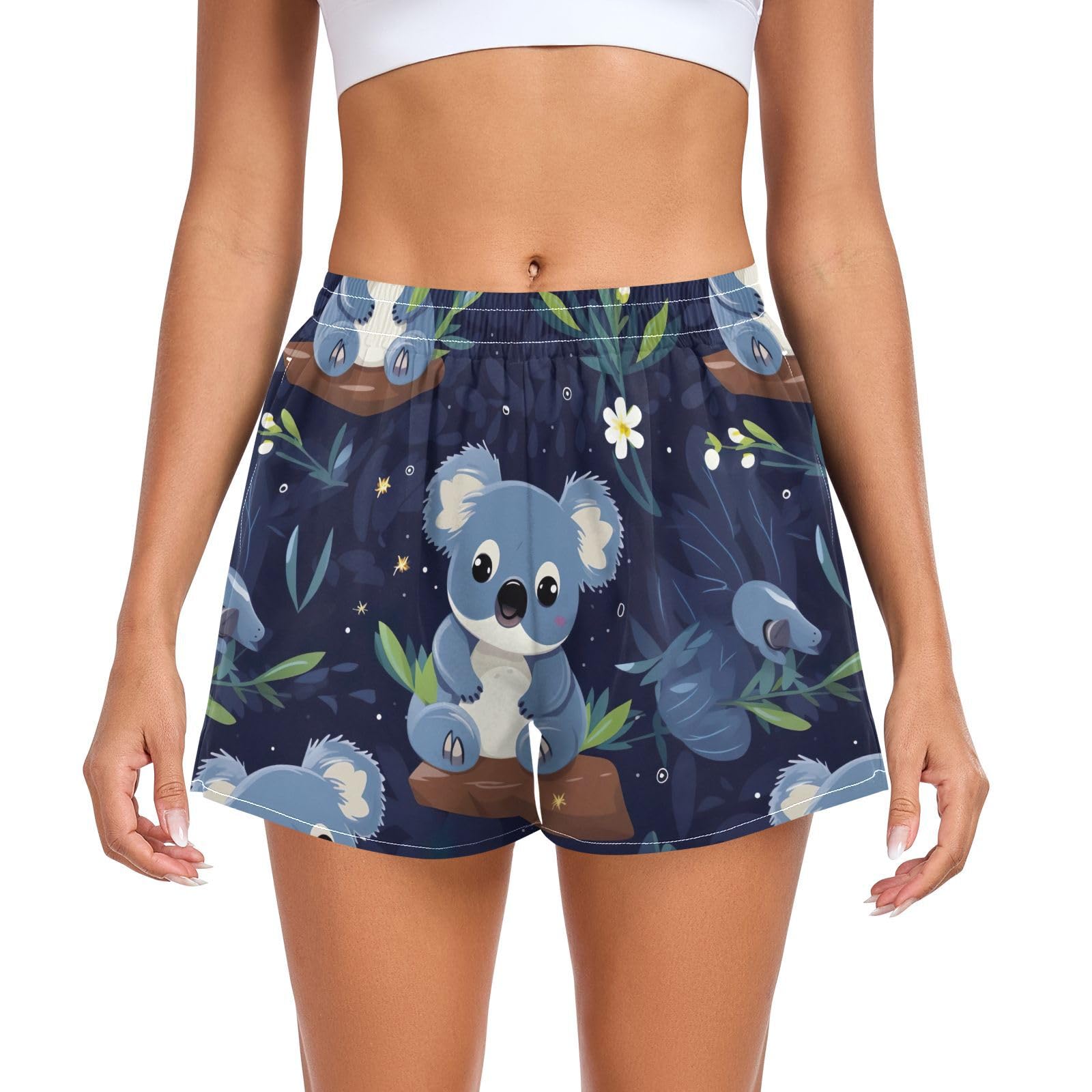 UMIRIKO Cute Koala Flower Athletic Shorts for Women with Pockets S 202a7499