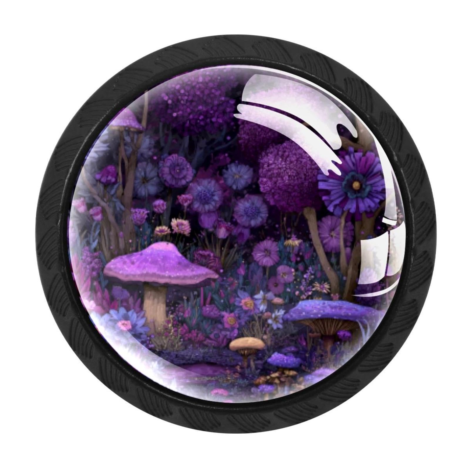 CHENZZZZ 4 Pack Black Purple Flowers Trees and Mushrooms Cabinet Pulls with Screws, Kitchen Cabinet Knobs Hardware