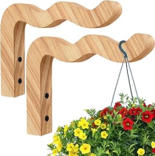 HCDHAKN Plant Hanger, Plant Hooks for Hanging Baskets 2 Pcs, Wooden Hanging Baskets, 6.7 Inches, Perfect for Flower Pots, Lanterns, Wind Chimes, Lamp Decorations, and Garden Ornaments (Wave-Shaped)