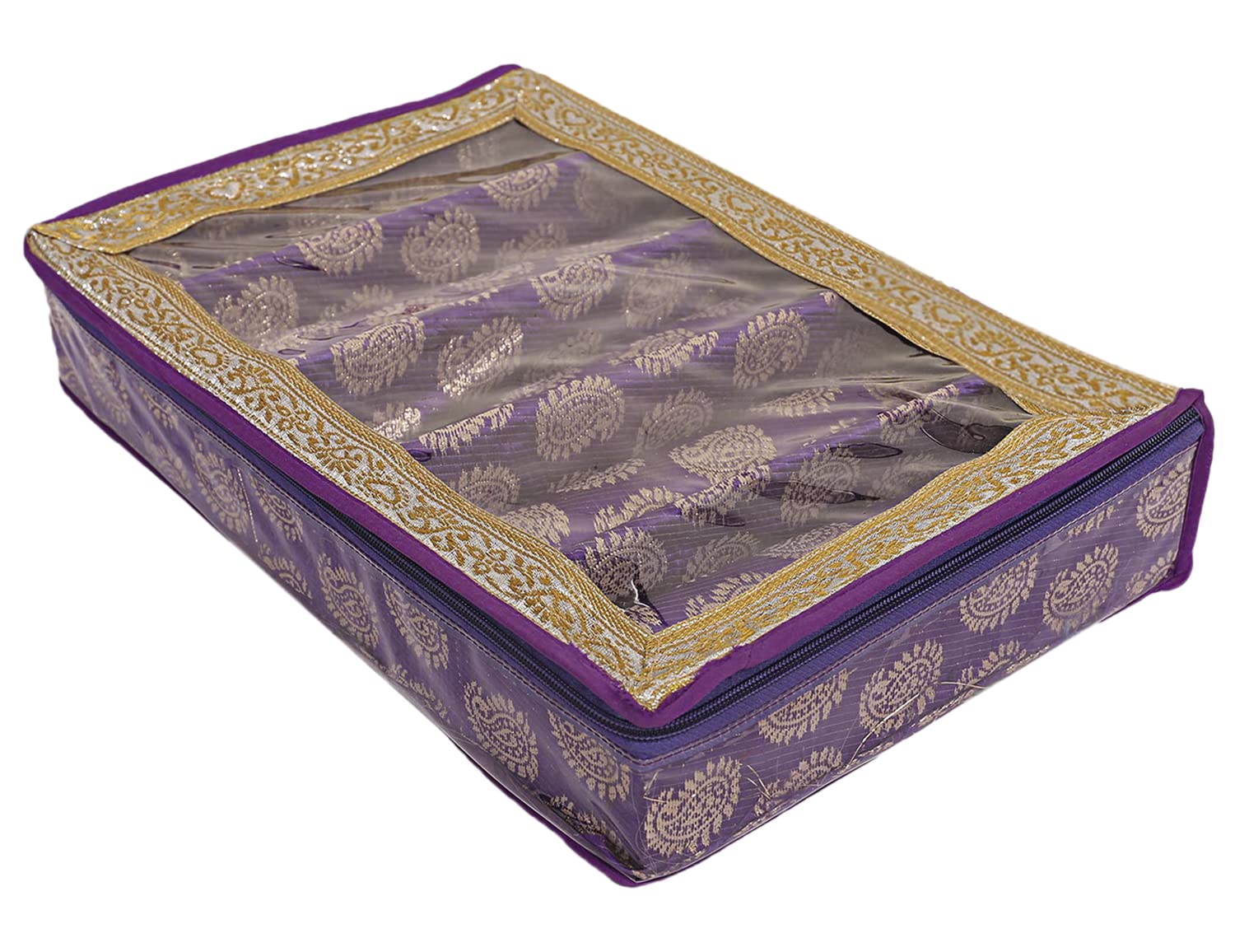 Kuber Industries Multipurpose Dot Design Laminated 5 Rod Bangle Box/Organizer/Case With Tranasparent Top (Purple)-47KM0257