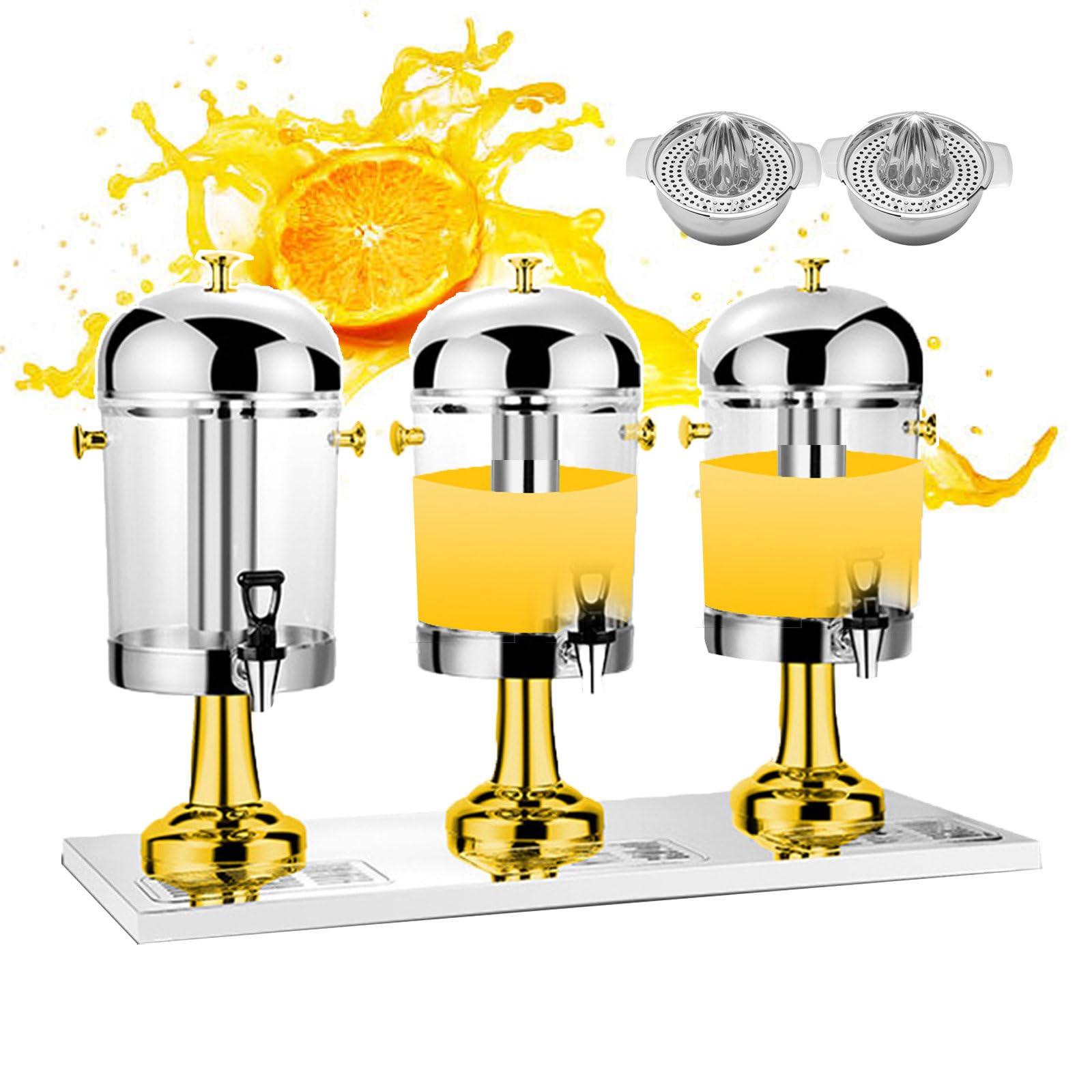 MYUYEE Commercial Beverage Dispenser, Juice Dispensers Cold Drink Machine With Tap And 2 Mini Juicer, Juice Dispensers For Cafes, Restaurants, Cafeteria, Buffet, Banquet, Bar,Silver