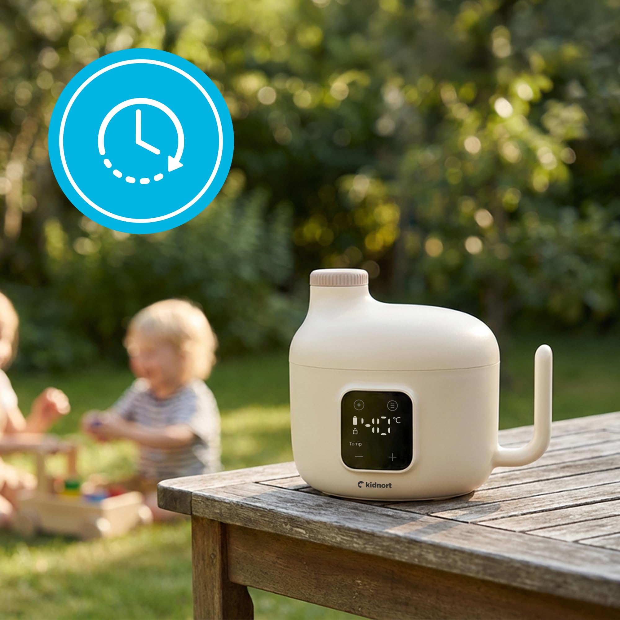 Kjokken Mobiler Babykostwärmer 400 ml mit Akku USB C für unterwegs Temperaturregelung 40 bis 55 Grad Timer Touchdisplay dichter Schraubdeckel für Babybrei Mahlzeiten Beige