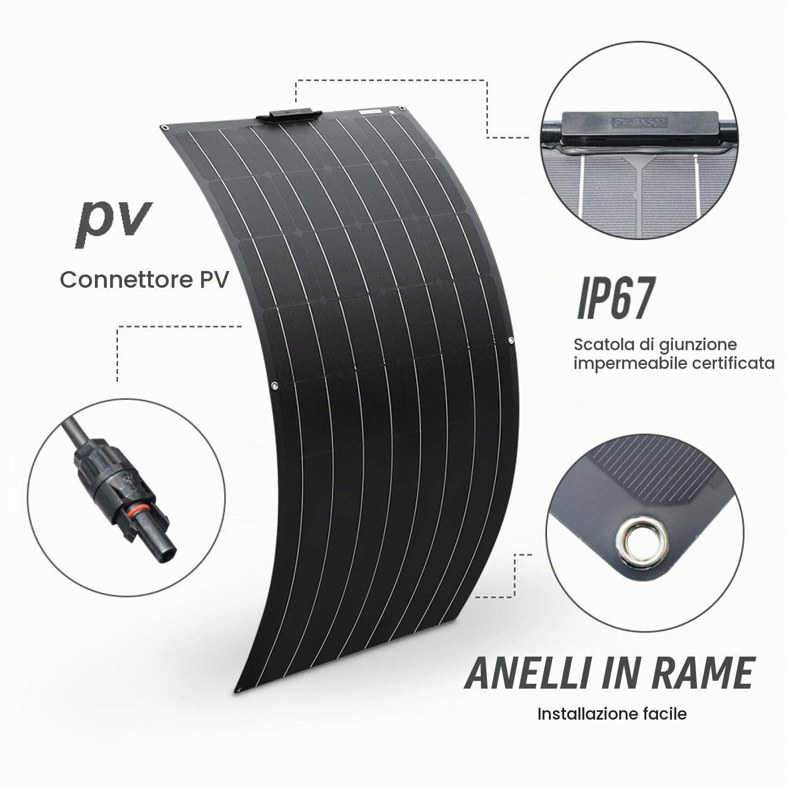 150W Flessibile Pannello Solare Monocristallino 12V Cella Solare Kit Caricabatterie Fotovoltaico 30A Controller Auto Barche Marine Camper 600Wkit (150W)
