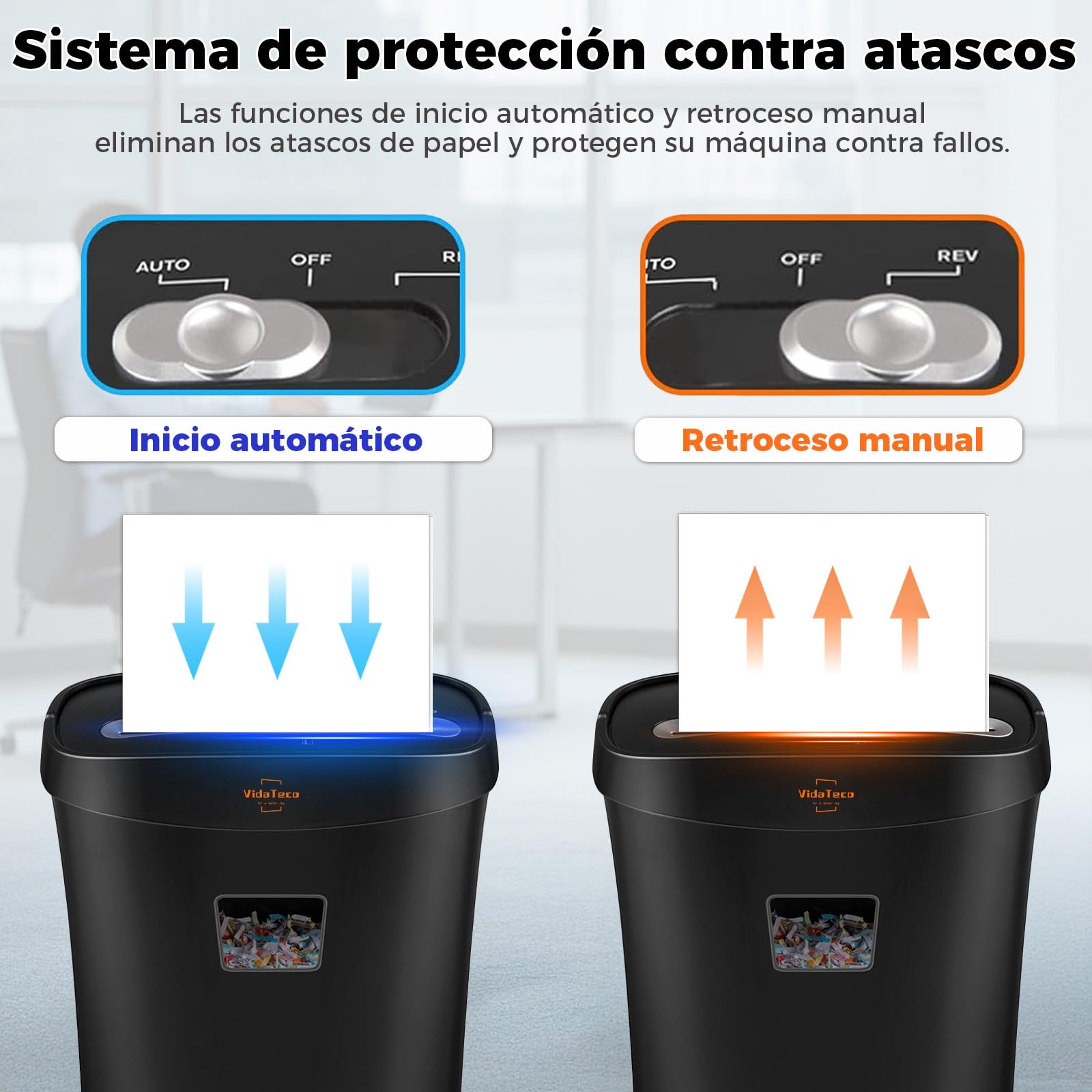 VidaTeco Destructora de Papel para Casa de 10 Hojas Contenedor de 15 L | Trituradora de Papel de Corte Transversal Que Destruye Papel Tarjetas Triturador con diseño de Mango portátil
