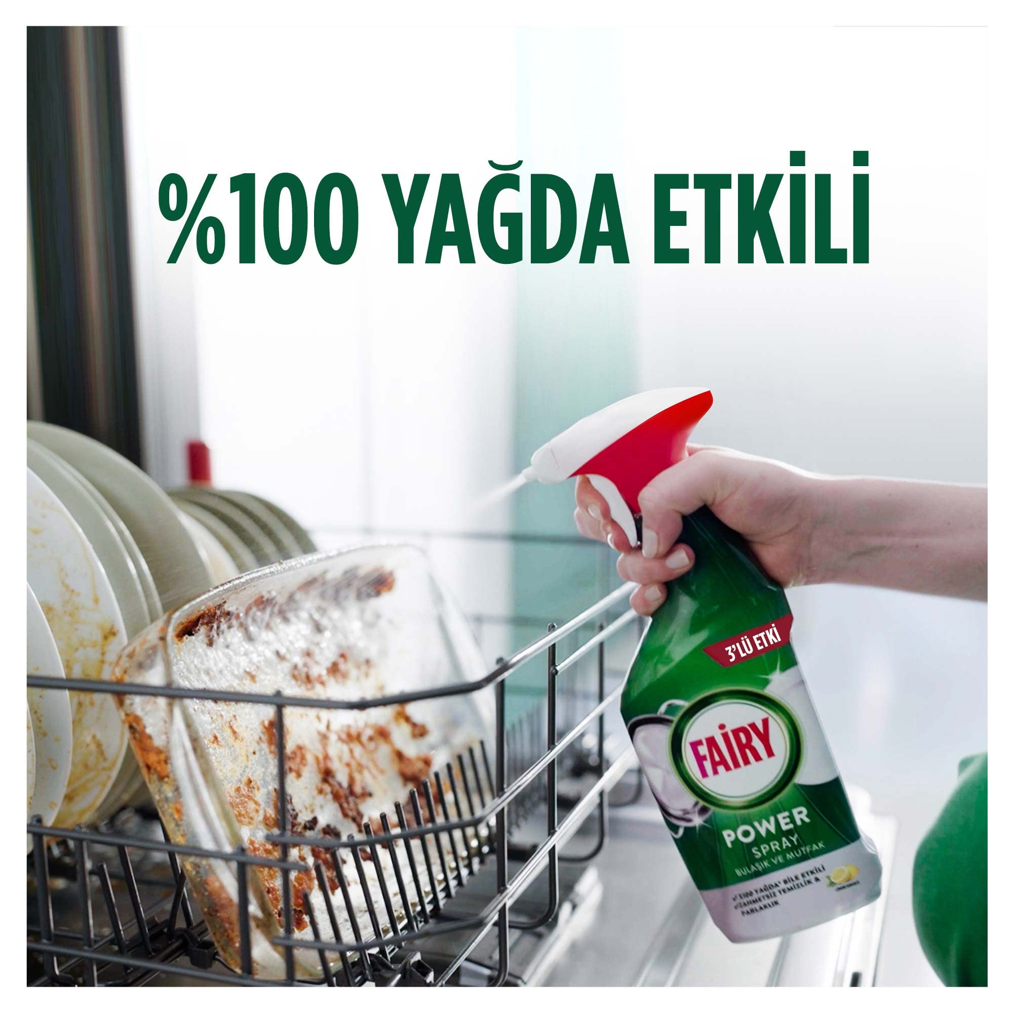 Fairy Power Sprey, 3'ü 1 arada, Bulaşıklarınız Ve Mutfağınız Için Zahmetsiz Temizlik Ve Parlaklık, Limon Kokulu, 500ml