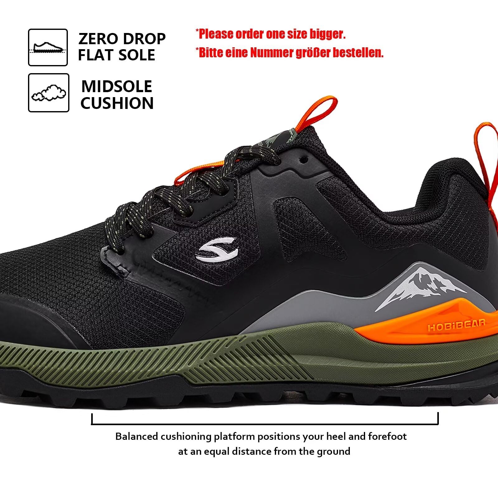 HOBIBEAR Chaussures de trail pour homme | Chaussures de trail | Trekking | Hiking | Bout large | Baskets antidérapantes