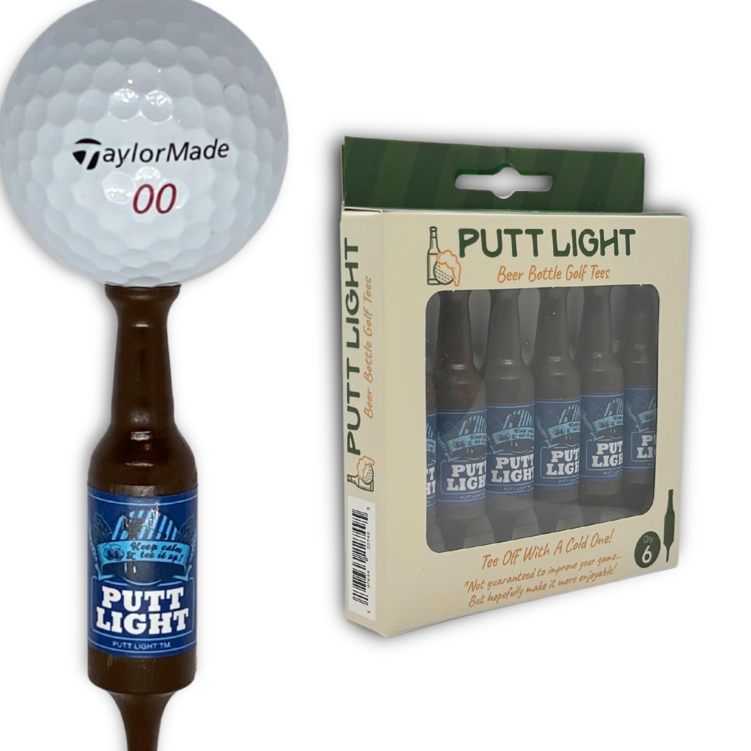 Putt Light Beer Bottle Golf Tees, Virtually Unbreakable and Recyclable Plastic Golf Tee 6 Pack, Golf Gift for Men, Bachelor Party Novelty Gift, for