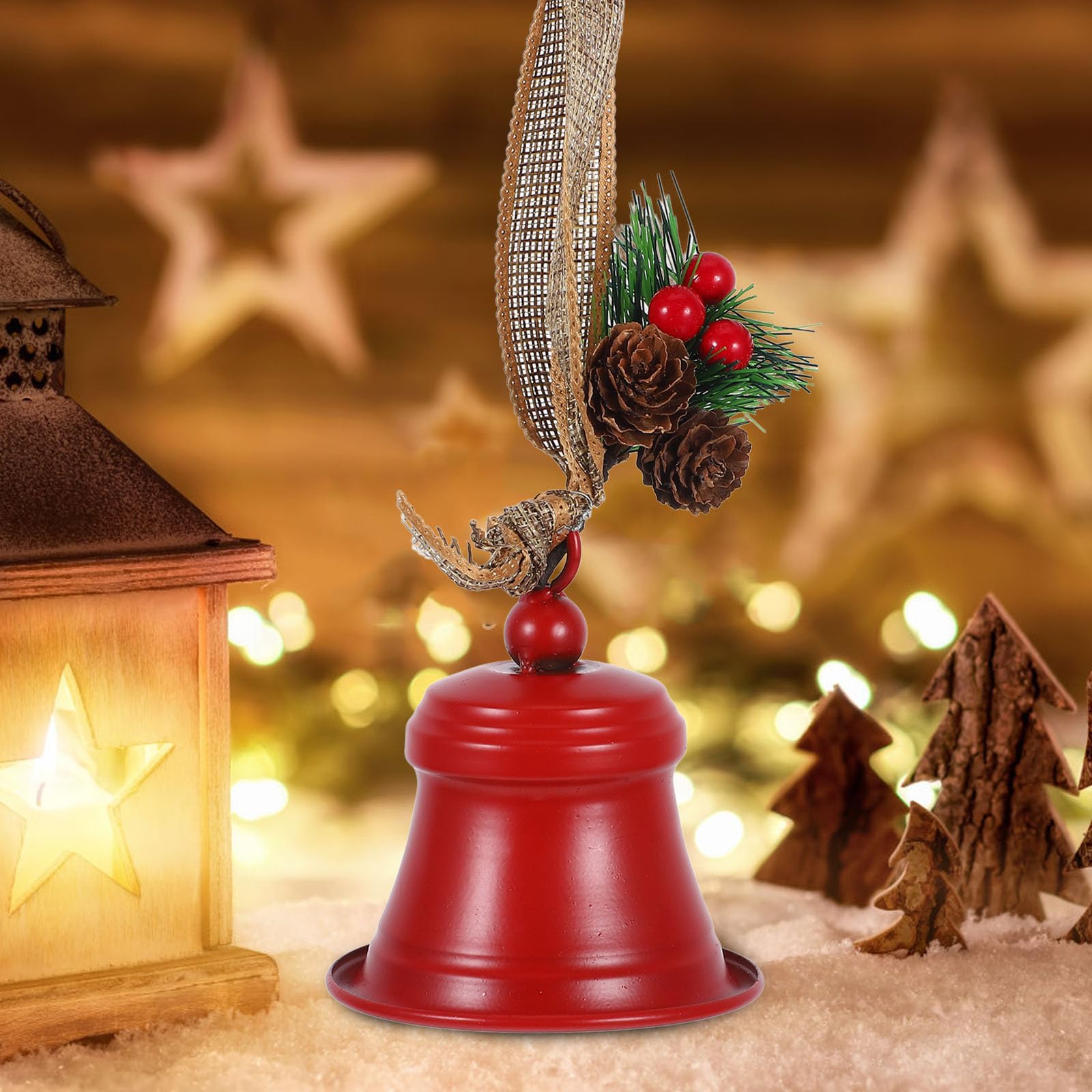 TOYANDONA 4 Piezas Campana Colgante Navideña de Metal Roja, Estilo Rústico