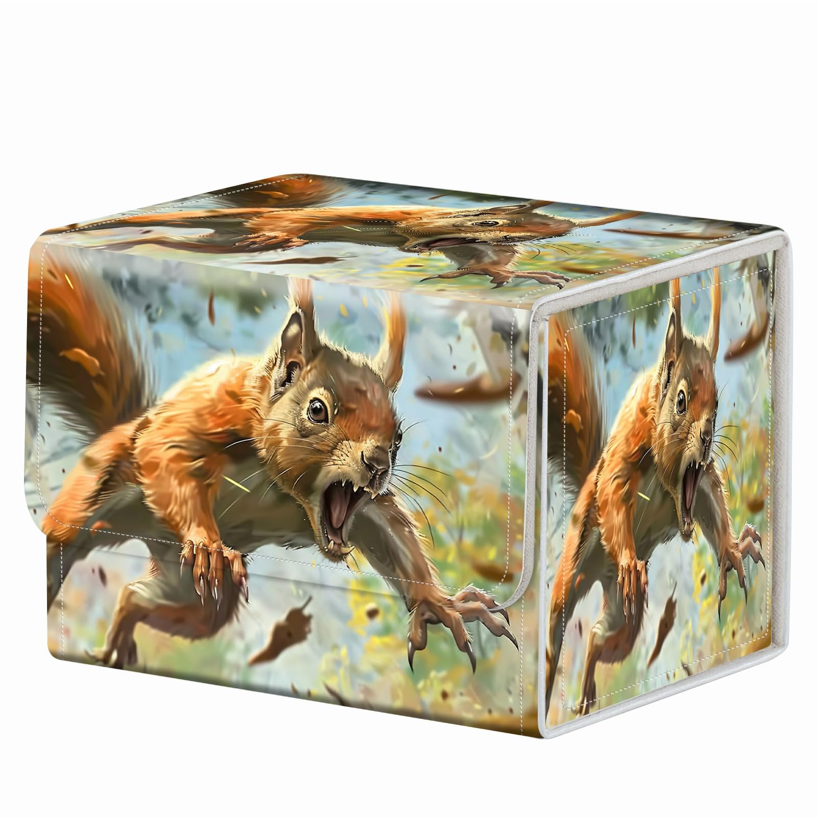 Strong Magnet Case Mtg Deck Box Tcg Up to 200 Cards Creative Pattern Trading Card Storage Box for Collectible Card Games, A Squirrel With Sharp Claws