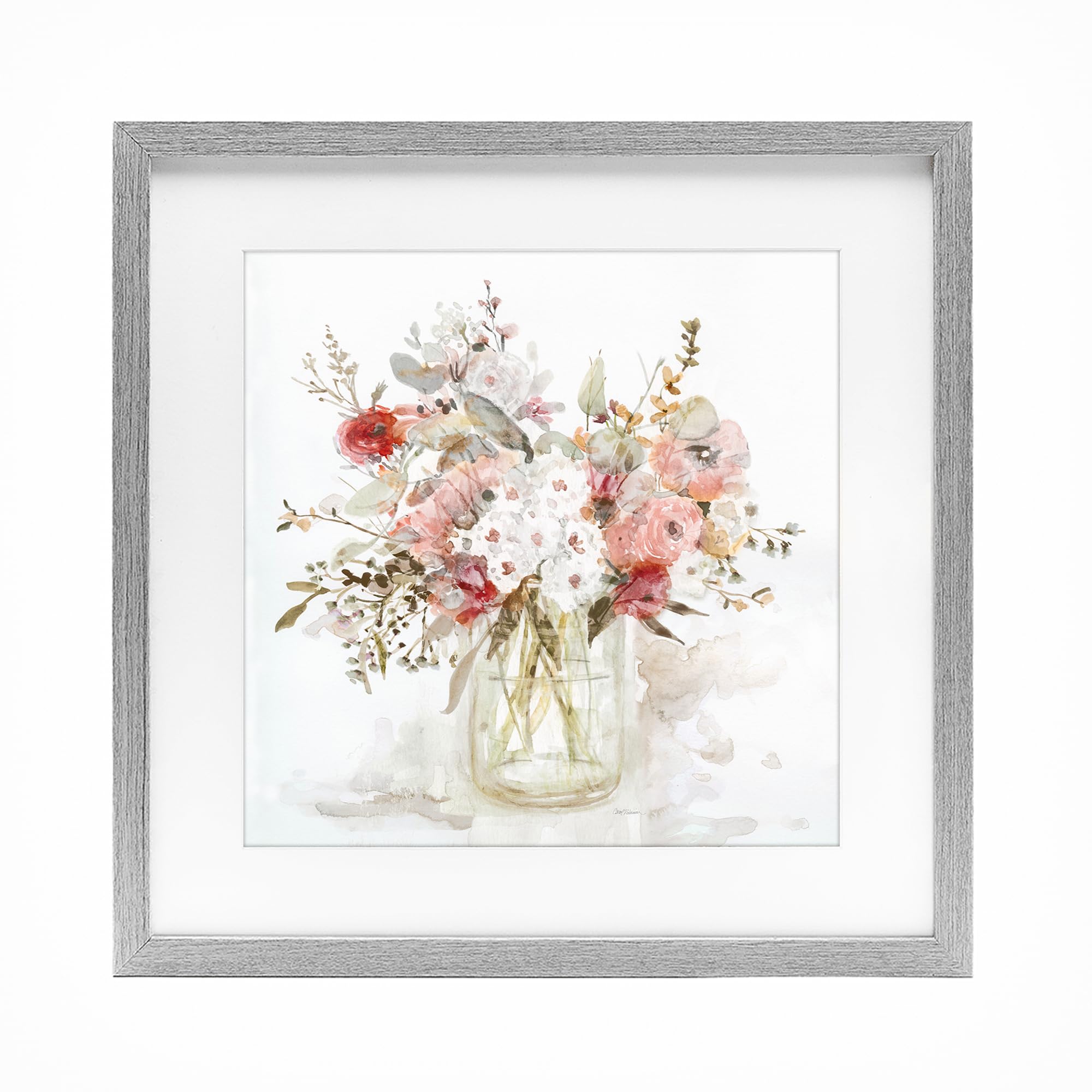 Stupell Industries 'Soft Blush Botanical Bouquet', Framed Print Under Glass, Gray, 16 x 16 Inches, Easy to Hang and Sturdy, Made in USA, by Carol Robinson