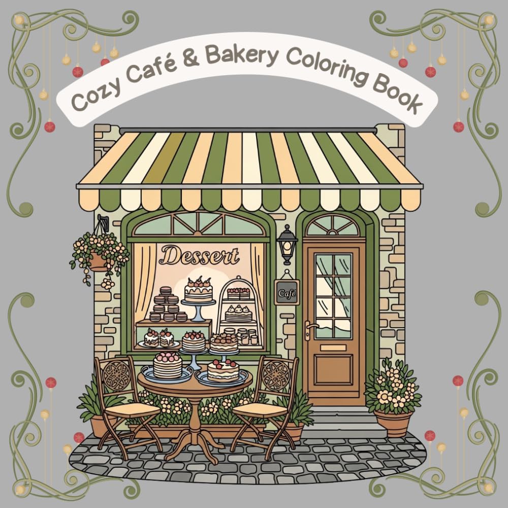 Cozy Café & Bakery Coloring Book: Adorable cafés, pastry shops, flower markets, and relaxing cozy town scenes