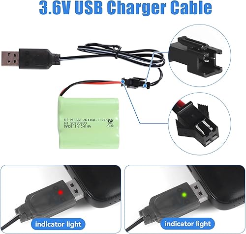 Miniatura 6 de HJ 2 unids 3.6 V 2400 mAh NI-MH 3xAA SM2P batería con cable de carga USB para algún tipo de coche de juguete RC barco avión linterna caja fuerte