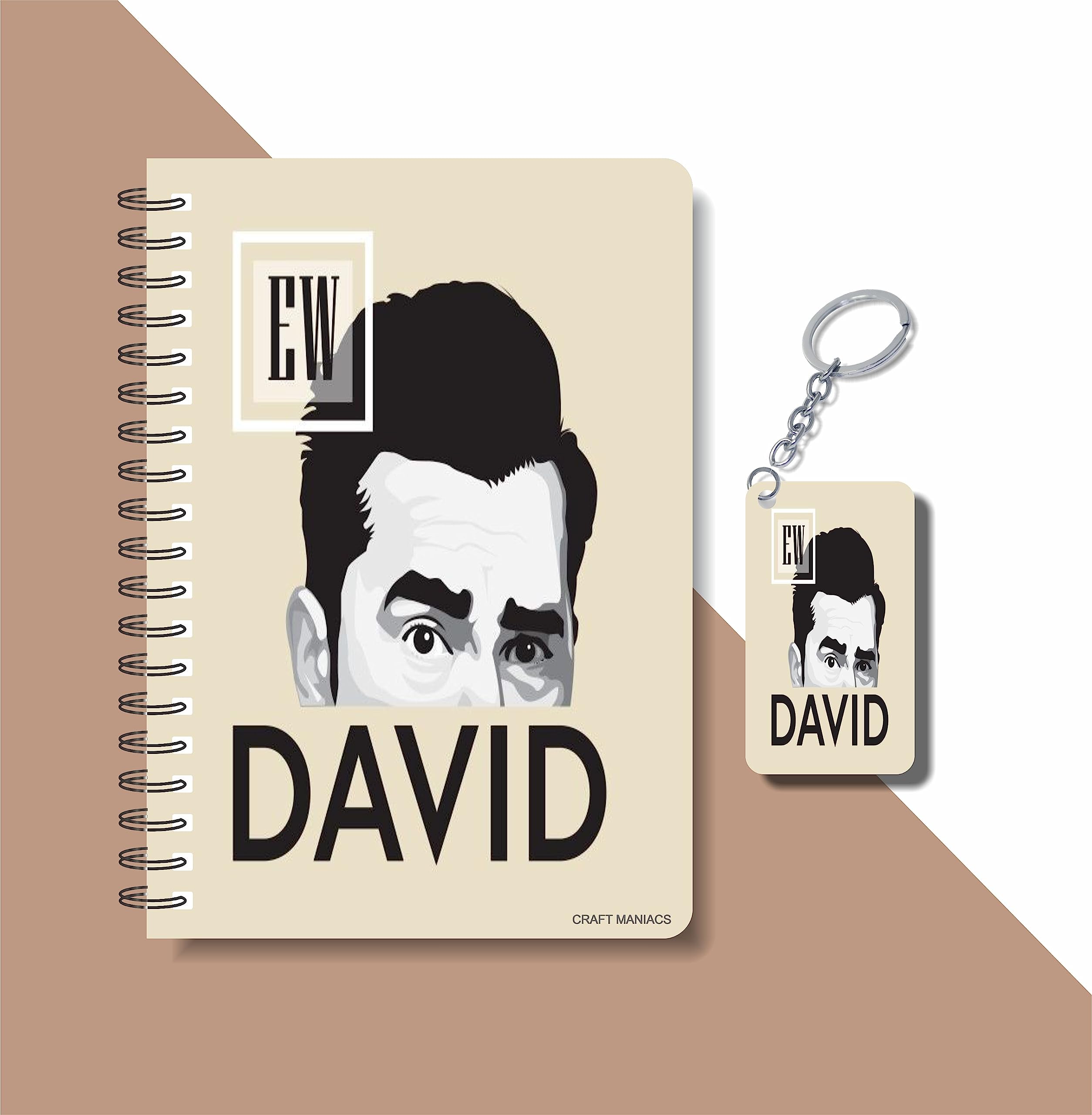 CRAFT MANIACS SCHITT'S CREEK EW DAVID PRINTED A5 160 RULED PAGES NOTEBOOK & FREE WOODEN KEYCHAIN BEST GIFT FOR SCHITT'S CREEK LOVERS