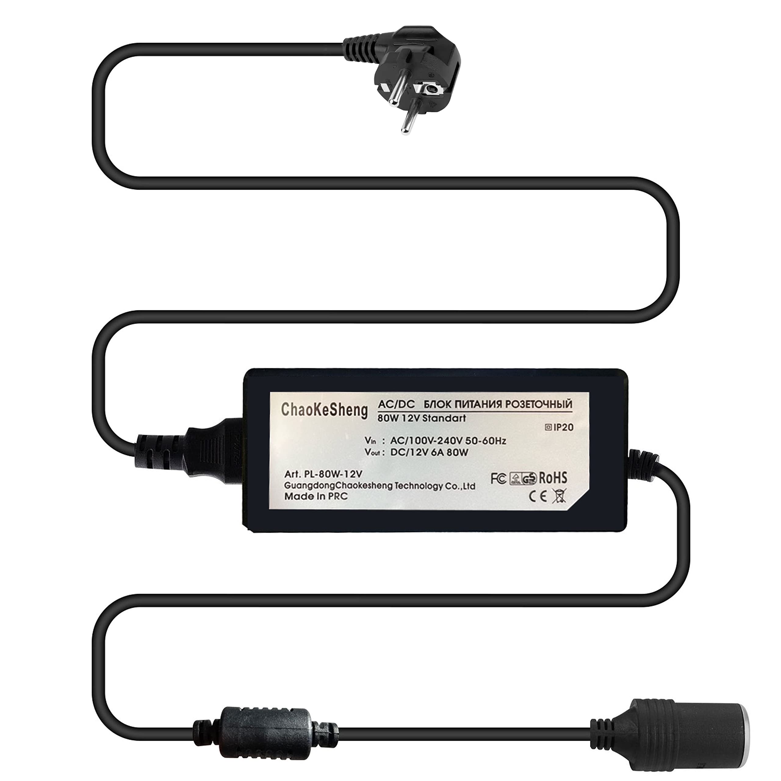 Retoo Zasilacz samochodowy przetwornica napięcia 230V na 12V 80W, zasilacz samochodowy, zasilacz AC-DC do odkurzaczy samochodowych, sprężarki taśm LED, przetwornica prądu, prostownik czarny