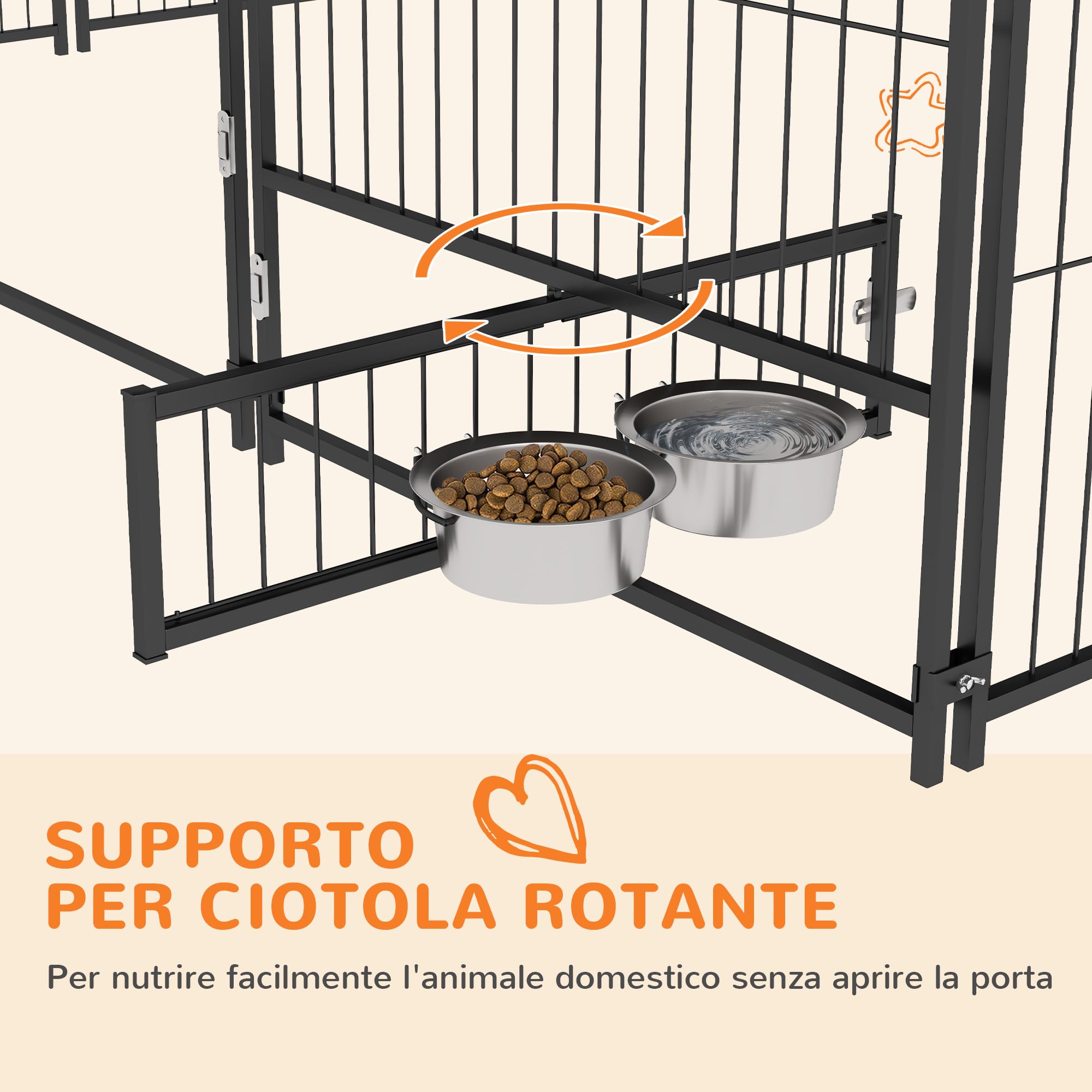 PawHut Recinto per Cani da Esterno, Box per Cani in Acciaio 211x211x151 cm con Tetto Anti-UV, Impermeabile, Ciotola Girevole, Kennel Recinzione Spazioso per Cuccioli, Giardino, Nero e Marrone