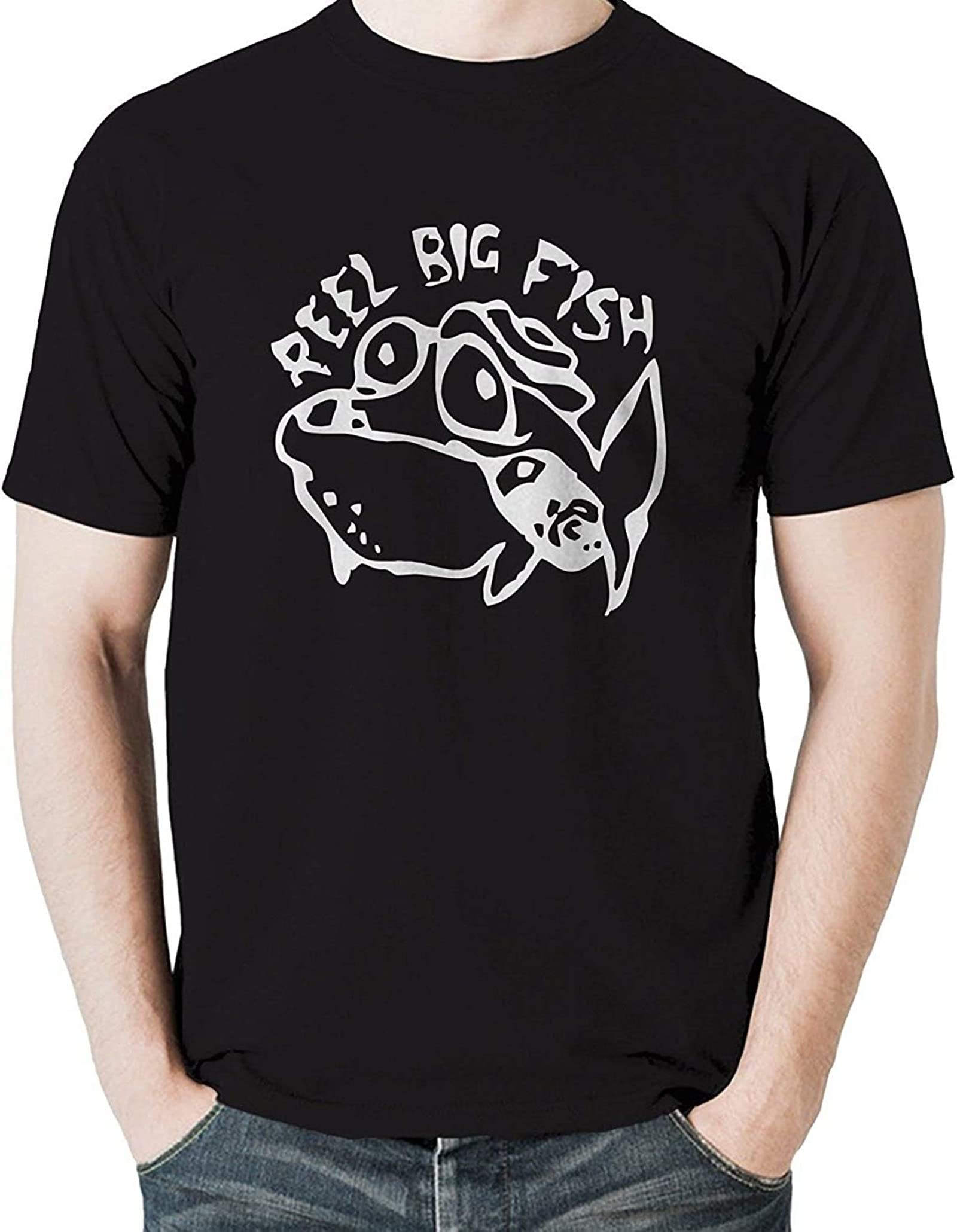 Diyilu Reel Big Fish Band Logo Mens Cotton T Shirt Fashion Black XL