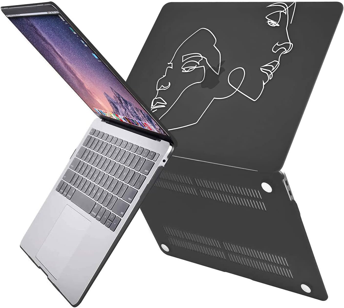 MOSISO Compatible with MacBook Air 13 inch Case 2022 2021 2020 2019 2018 Release A2337 M1 A2179 A1932 Retina Display Touch ID, Plastic Face Sketch Hard Shell & Keyboard Cover & Screen Protector, Black