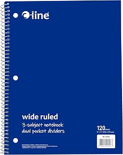 C-Line 3-Subject Notebook, Wide Ruled, 1 Notebook, Color May Vary (22046)