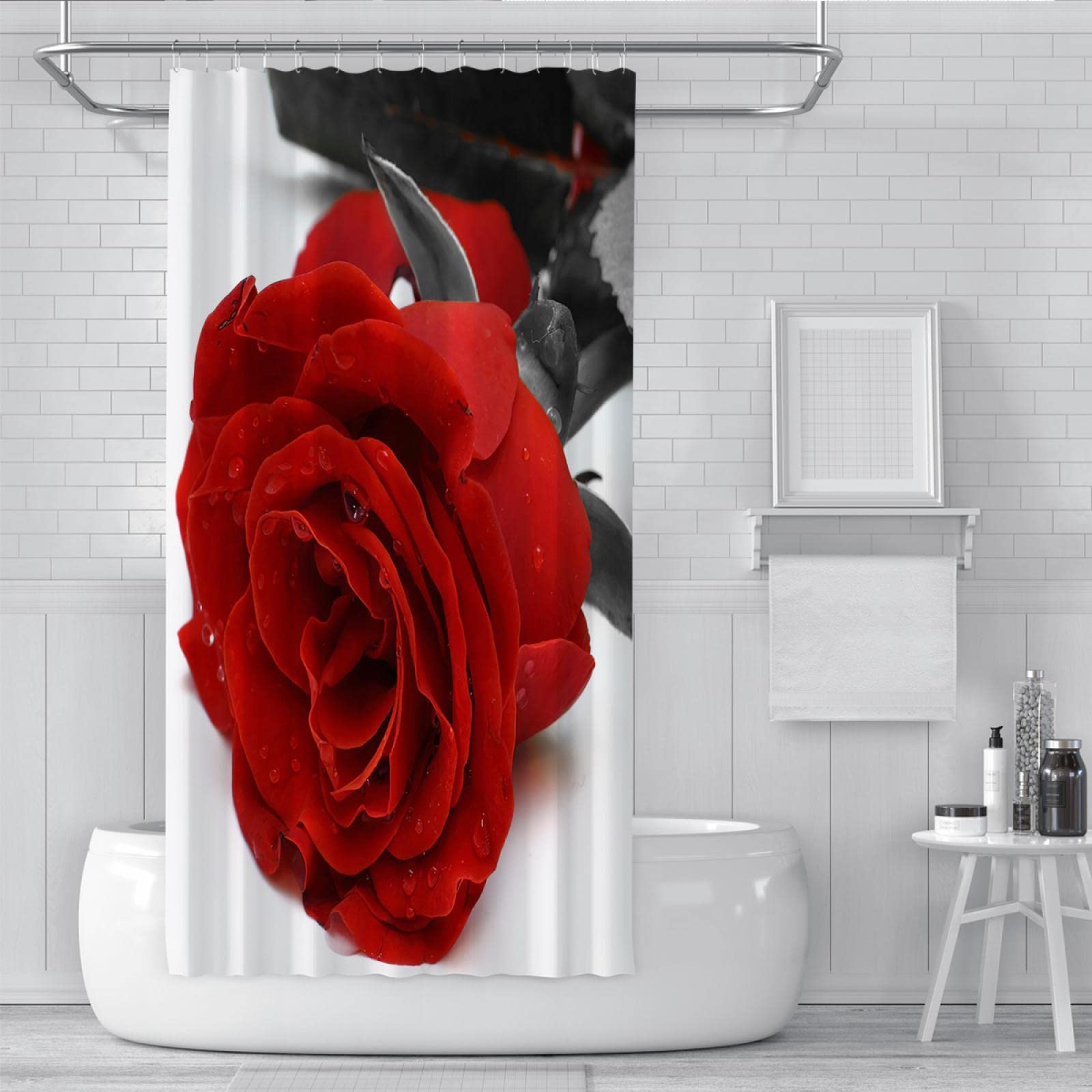 Blooming Red Rose Bathroom Set Tende da doccia con 12 ganci Regalo di San Valentino Home Hotel Bathroom Decor Soft Hotel Qualità 180x220cm