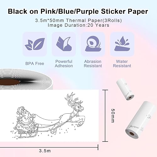 Miniatura 3 de Mini papel adhesivo, papel térmico autoadhesivo blanco compatible con M02M02 ProM02SM03, impresora móvil de bolsillo Bluetooth, papel de impresora