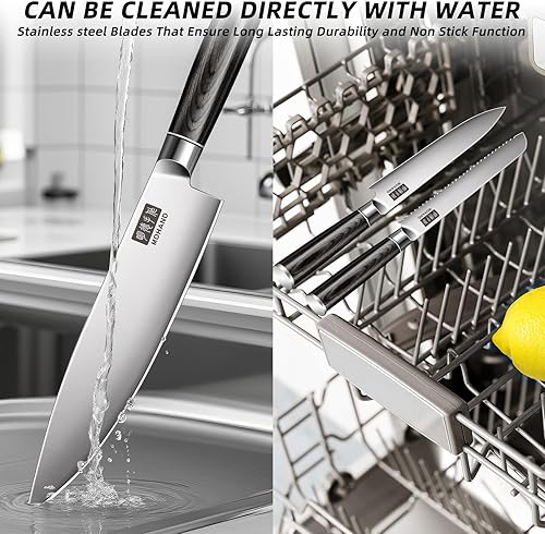 Miniatura 7 de MDHAND Juego de cuchillos de cocina  Juego de 7 cuchillos de chef de acero inoxidable de alto carbono, ultra afilados, juego de cuchillos