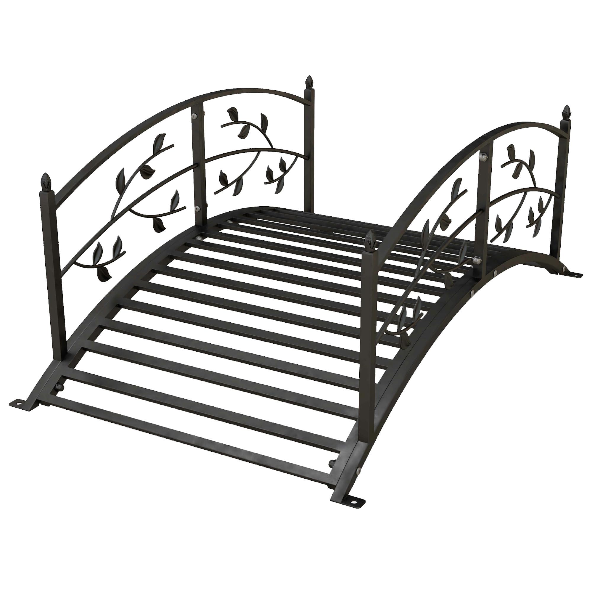 Outsunny Puente de Jardín - Puente de Cuenca - Decoración del Jardín Dom. 119 x 67 x 47 cm, con barandilla, diseño de vid de acero negro