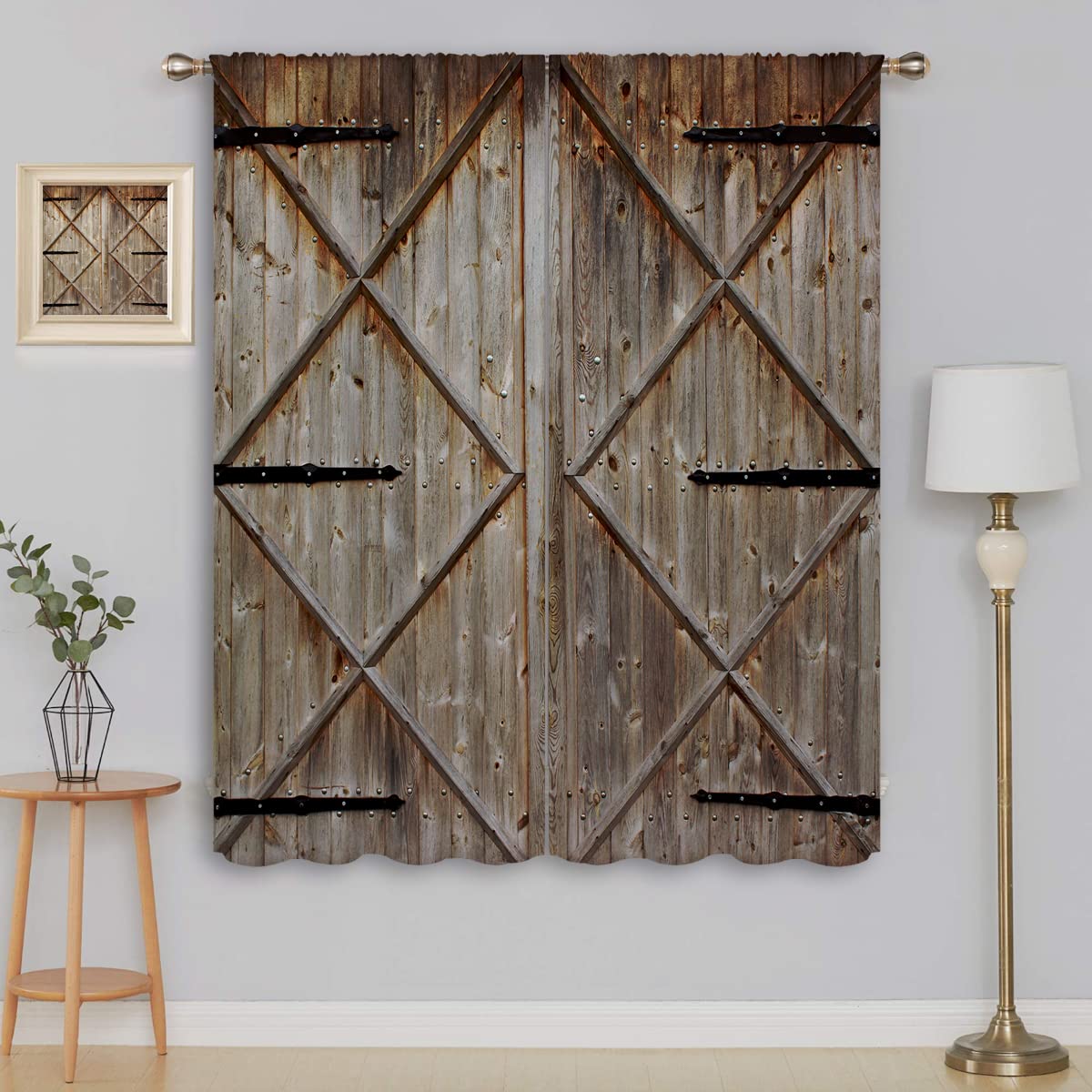 PYMATYTN Wooden Barn Door Blackout Curtains for Boy Girl Room Darkening Decor,Old Barn Wooden Country Door Bedroom Living Room Home Rod Pocket Thermal