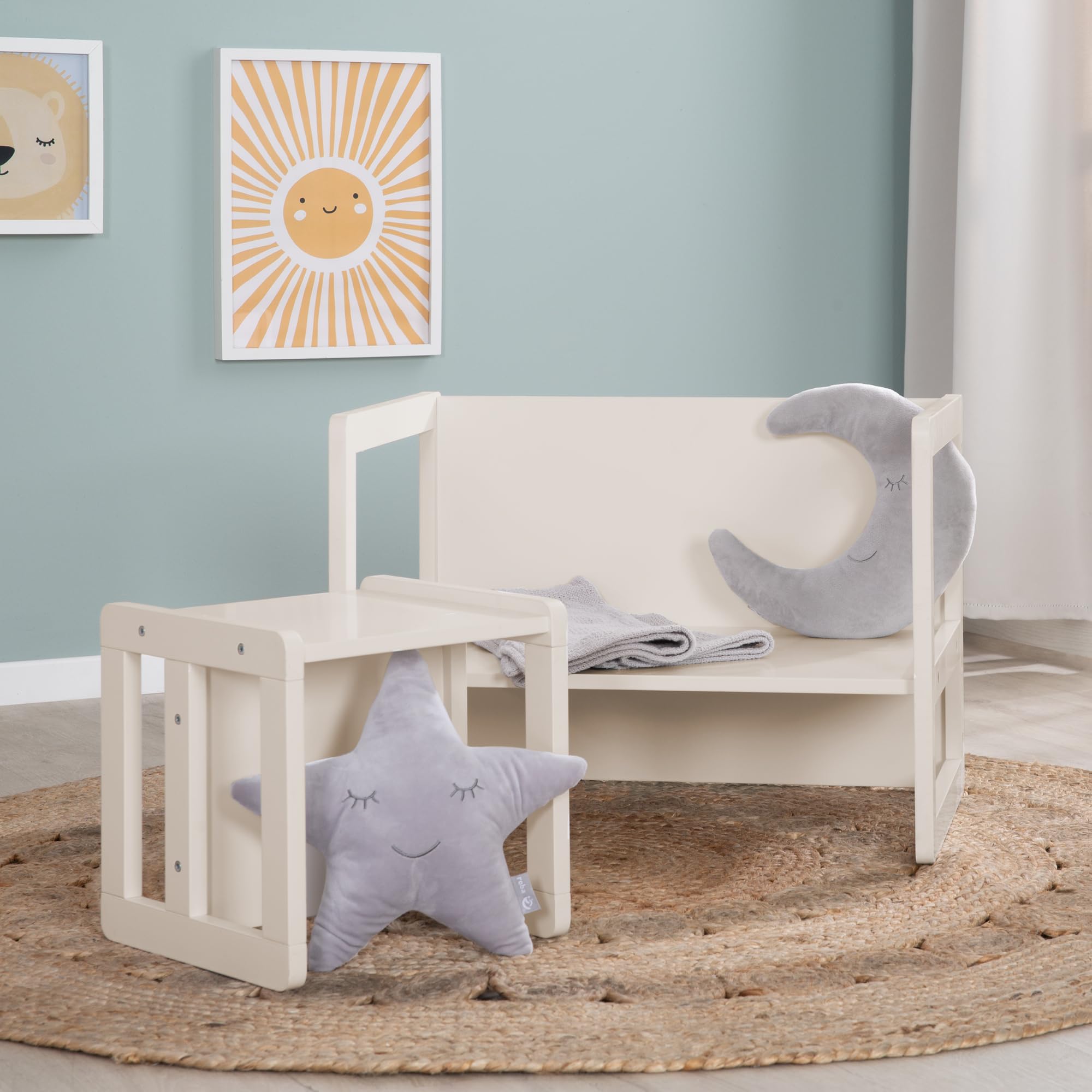 roba Ensemble Table et Chaise Réversibles pour Enfants - 3 Hauteurs d'Assise - Table Convertible en Banc – 9 Mois à 10 Ans - Bois Laqué Beige