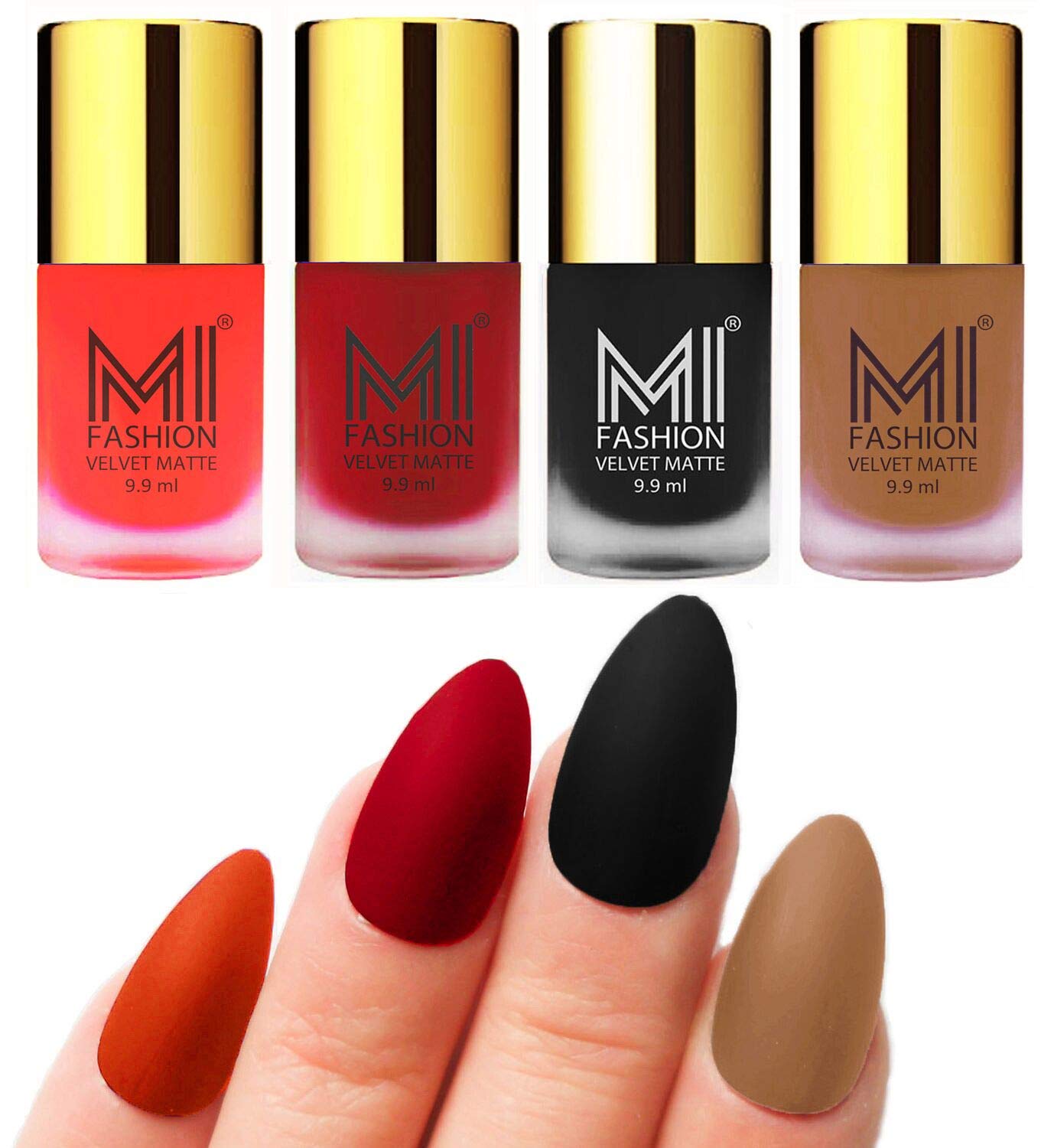 MI FASHION Velvet High Finish Matte Nail Polish Combo Set Radiant Nails 9.9ml Each Orange, Tomato Red, Black, Dark Nude (Pack Of-4)-image-38