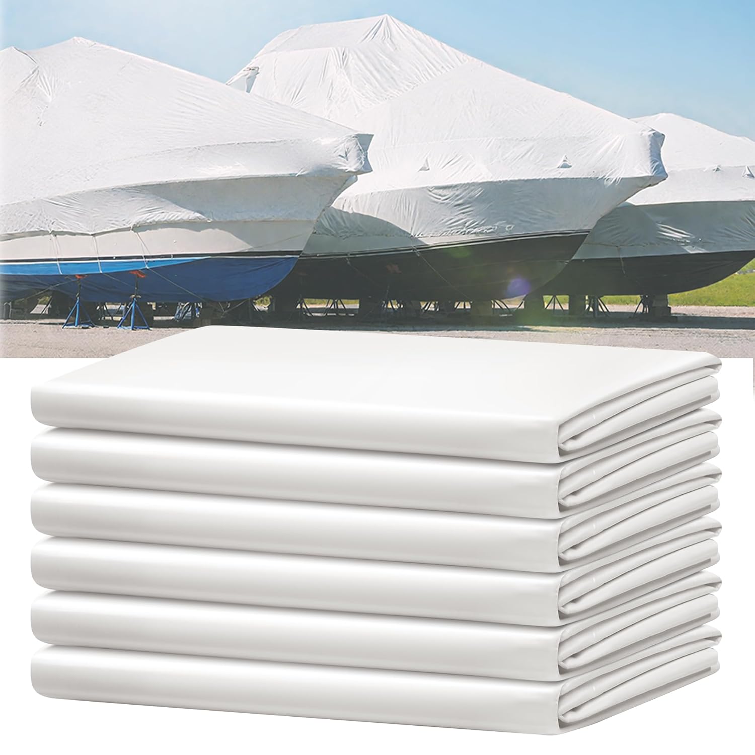 14' X 26.3' Boat Shrink Wrap Polyethylene Plastic Boat Wrap for Winter -7 Mil Boat Shrink Film for Use with Heat Gun, UV Resistance Industrial Shrink Wrap for Protection and Storage, White 14*26.3FT