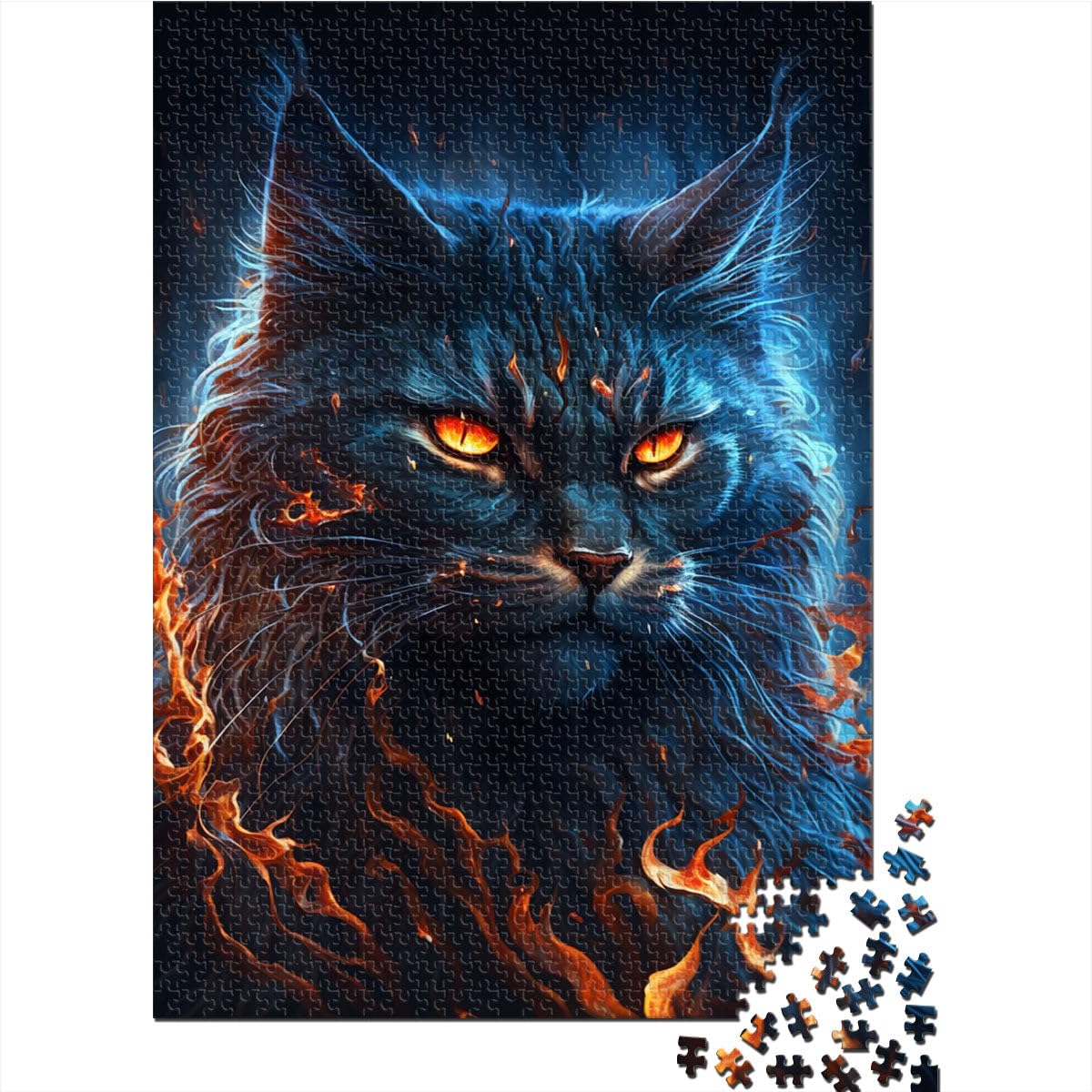 Puzzle per adulti 2000 pezzi Maine Coon Cat Fire rompicapo Puzzle 70 x 100 cm con pezzi completamente ad incastro di forma casuale