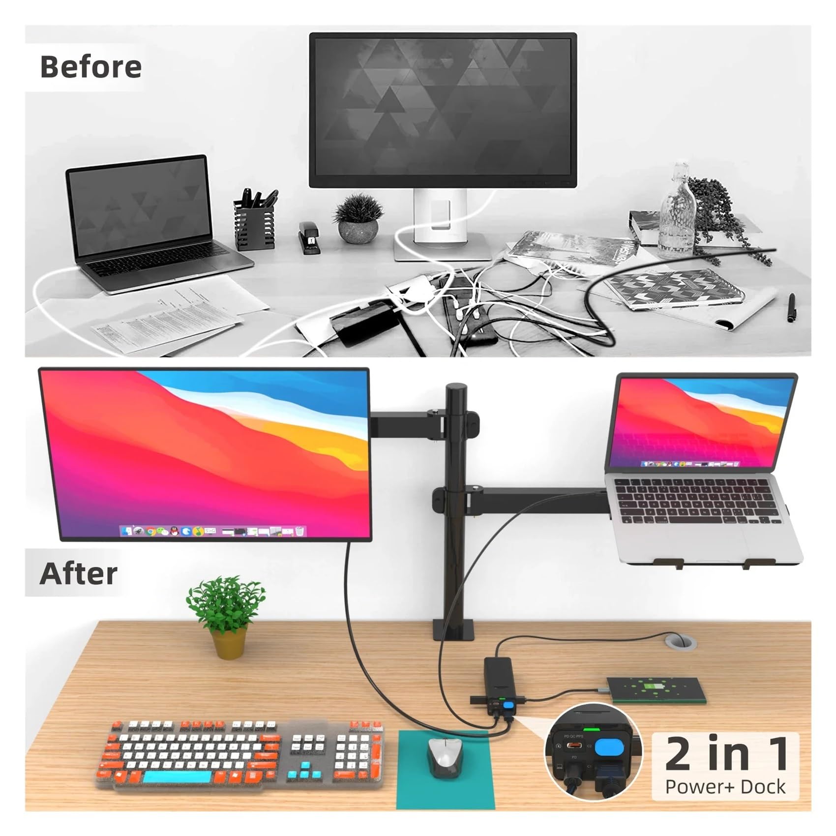 Cargador USB C 2D de 100 W, Potente Cargador de Pared rápido PD GAN 3 con estación de Carga multipuerto for tabletas y portátiles(A-U,Black-CHPD164)
