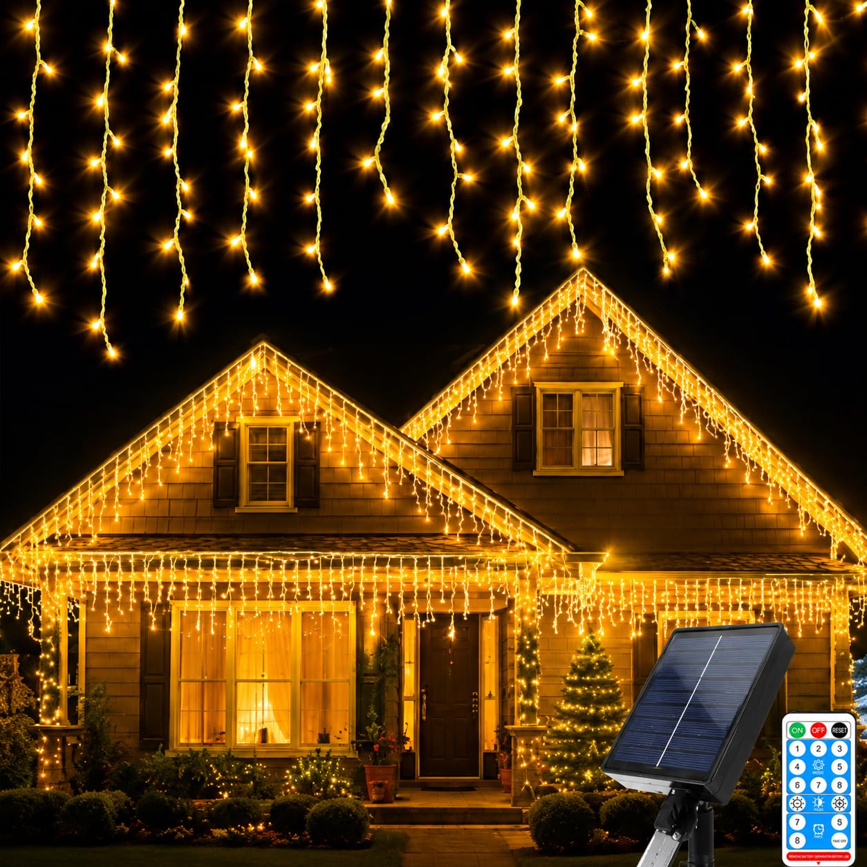 1 catena luminosa a energia solare per esterni, 5 m, 256 LED, IP44, impermeabile, con telecomando, 8 modalità, timer, per esterni, giardino, balcone, terrazza, luce bianca calda