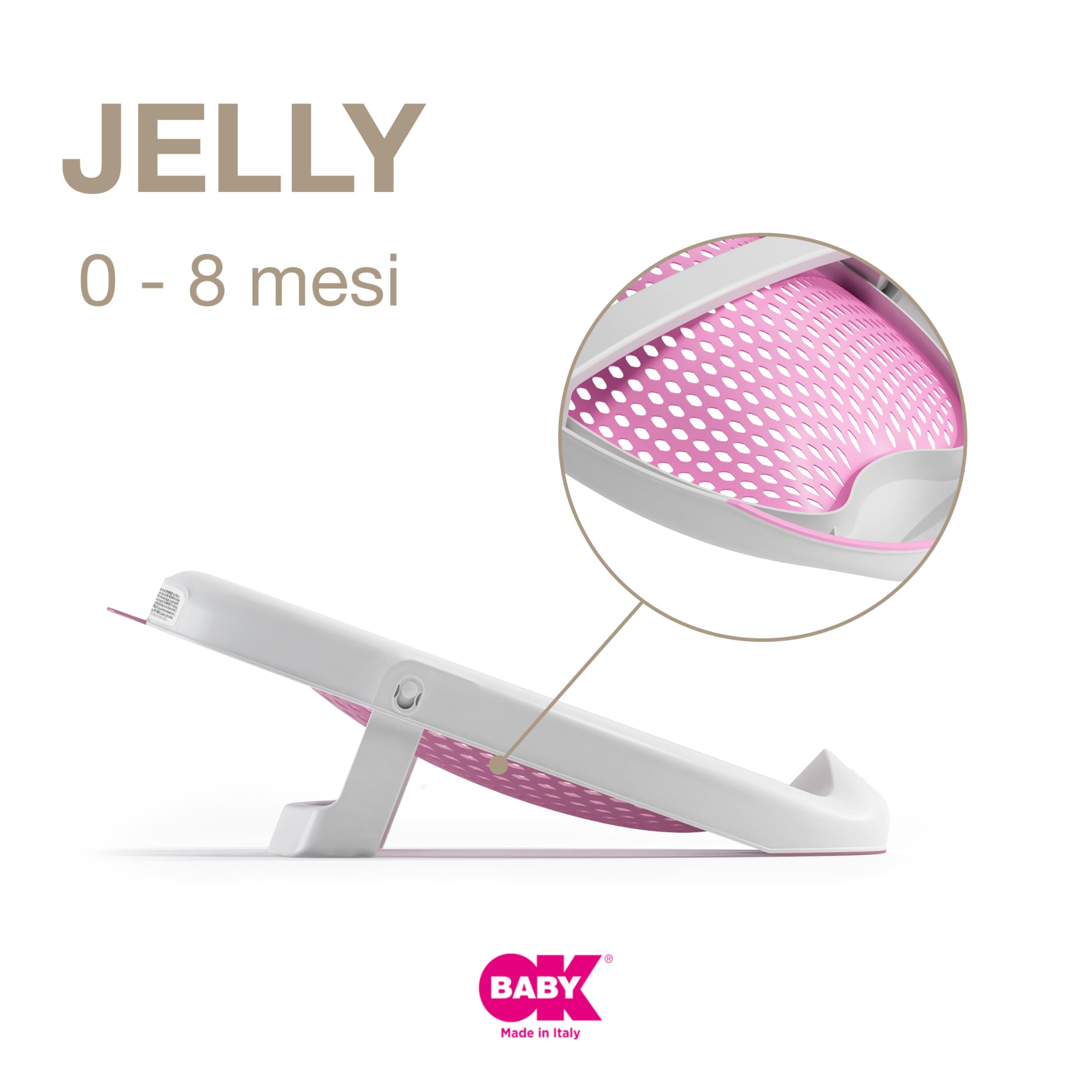 OKBABY Jelly - Sdraietta da Bagno Richiudibile, Morbida e Confortevole per il Bagnetto del Neonato 0-8 Mesi (8kg) - Rosa