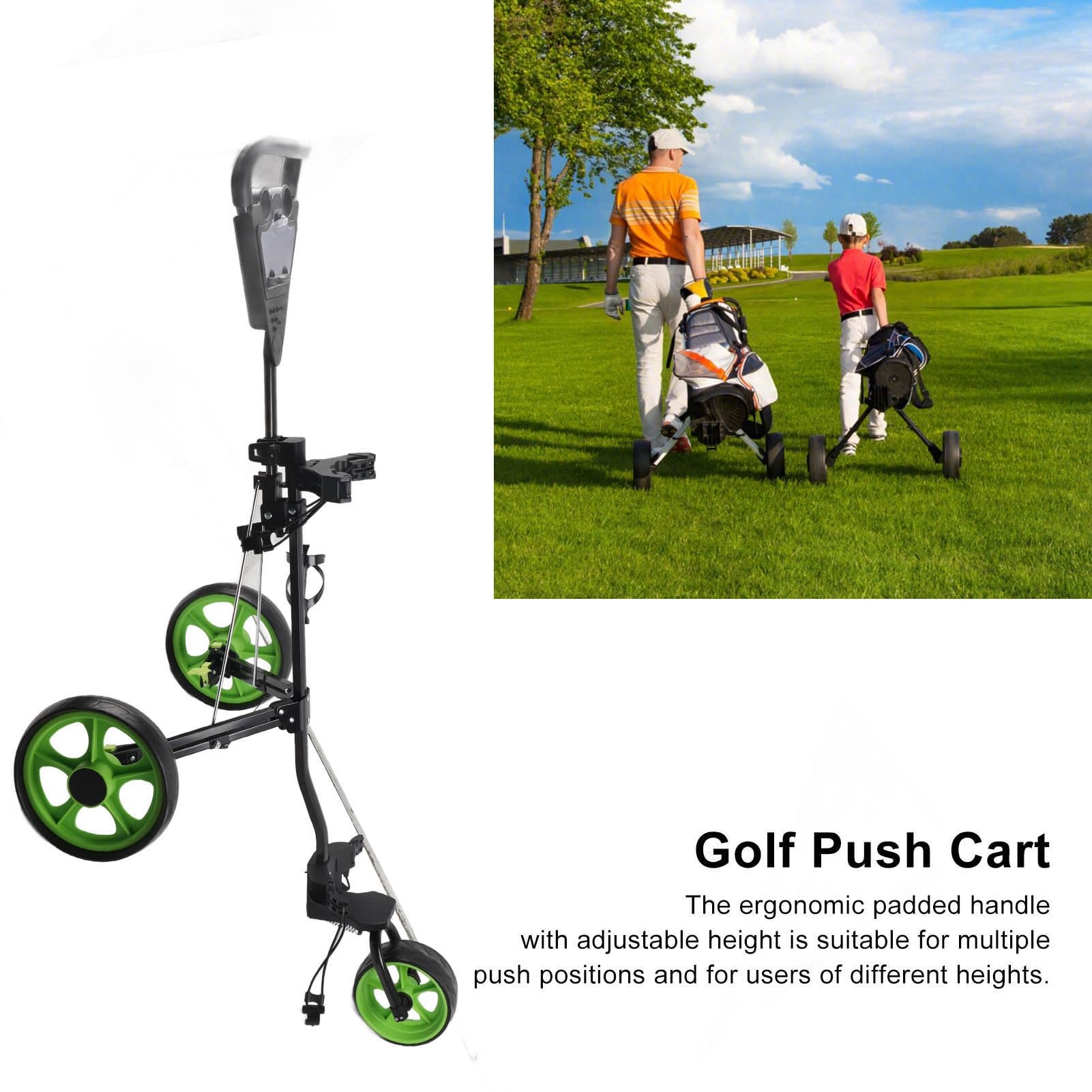 Pilipane Carrello da Golf con Freno a Pedale,Carrello da Golf a 3 Ruote, Carrello da Golf Pieghevole Leggero E Pieghevole, con Segnapunti E Portabicchieri Disponibili