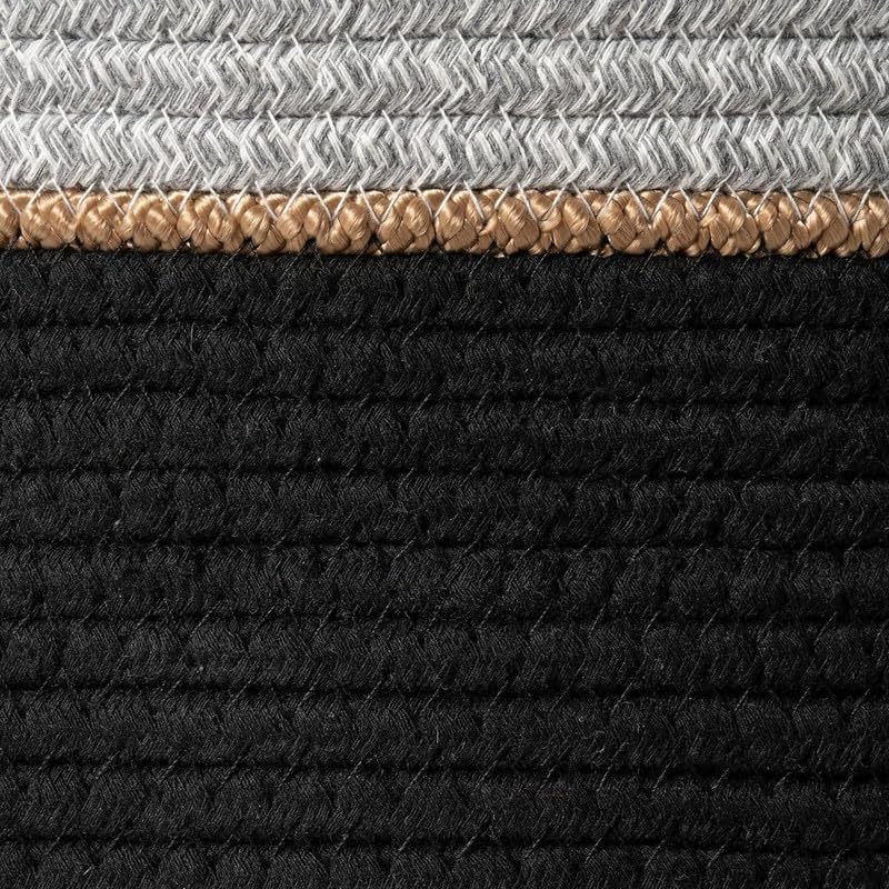 Image of Storage Cotton Rope Basket and Laundry Hamper for Dirty Clothes, Towels, Blankets, Pillows Storage in Living Room, Laundry Room and Bedroom (Black Grey, 14x16 Inch)