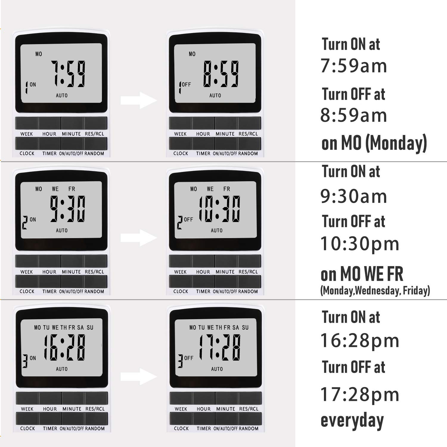 Zeitschaltuhr Steckdose, LCD Zeitschaltuhr Digitale Elektronische Steckdose mit 10 konfigurierbaren Schaltprogramme und Anti-Theft-Modus, Timer Steckdose, Timer Schalter, für Beleuchtung, Lüfter usw.