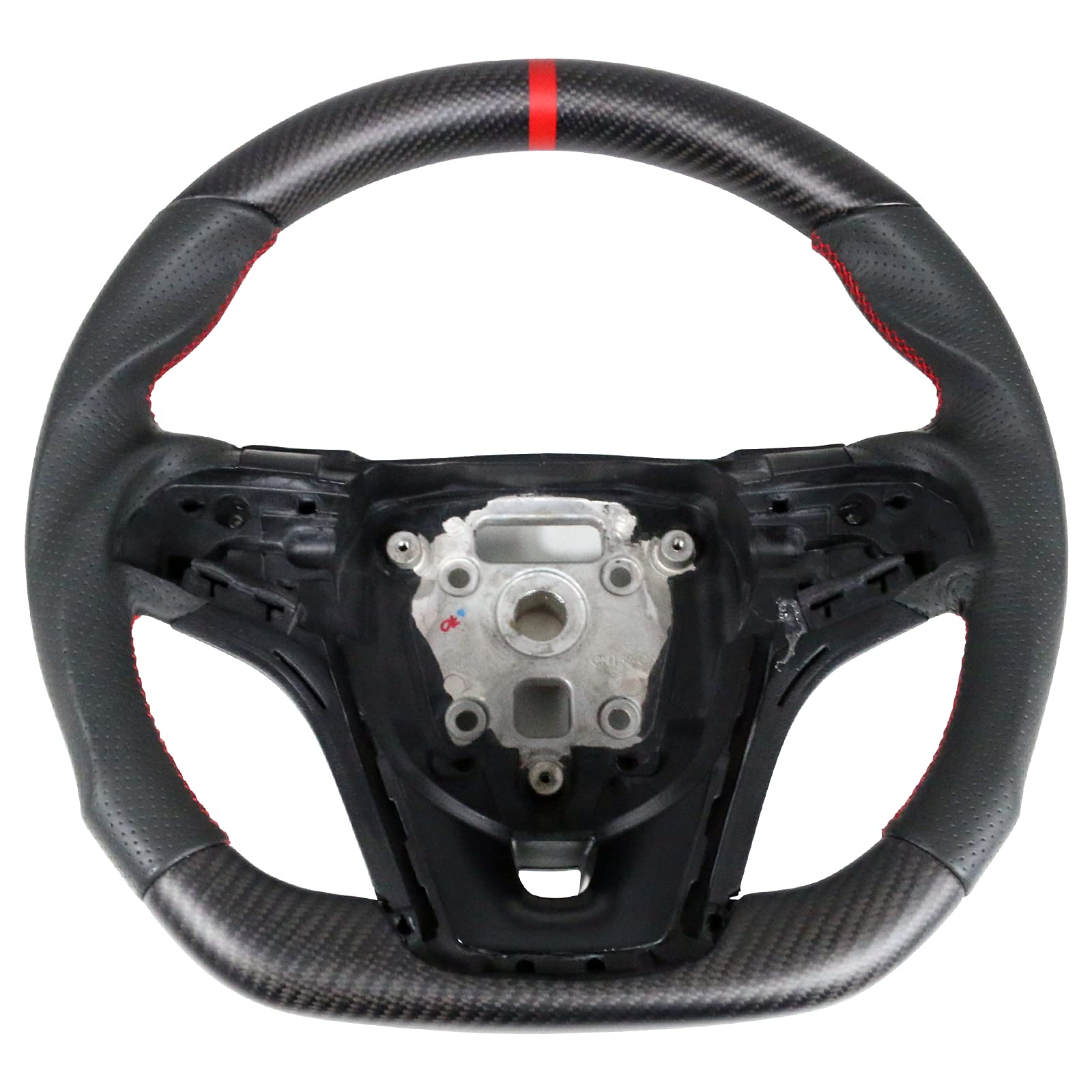 IKON MOTORSPORTS, Steering Wheel Compatible With 2012-2015 Chevy Camaro, Matte Carbon Fiber & Perforated Leather Steering Wheel Brushed Kit With Red Stitching